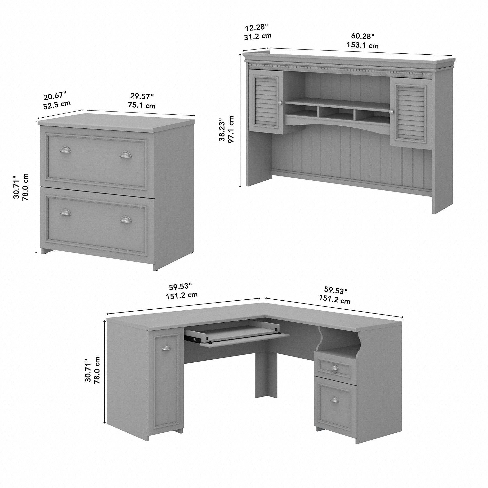 Bush Furniture Fairview 60W L Shaped Desk with Hutch and Lateral File Cabinet