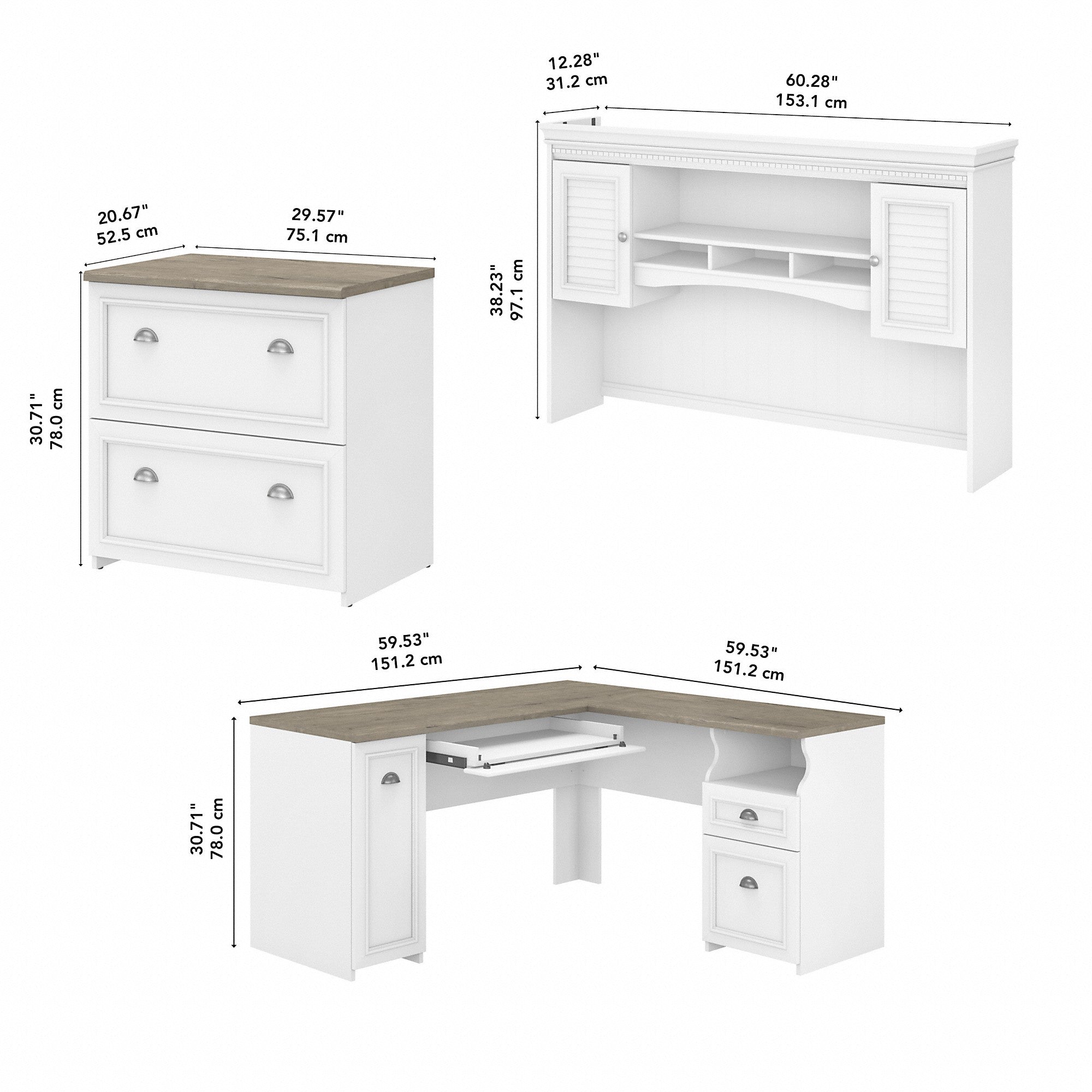 Bush Furniture Fairview 60W L Shaped Desk with Hutch and Lateral File Cabinet