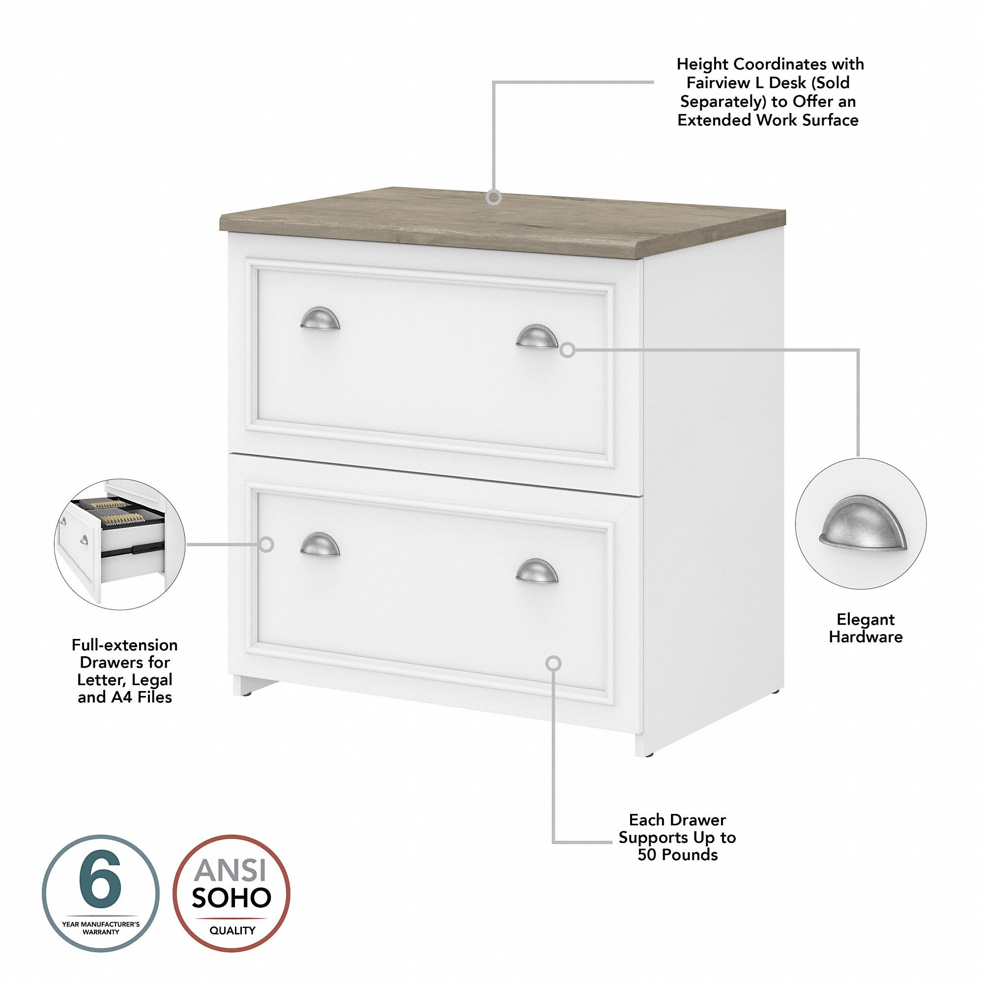 Bush Furniture Fairview 60W L Shaped Desk with Hutch and Lateral File Cabinet