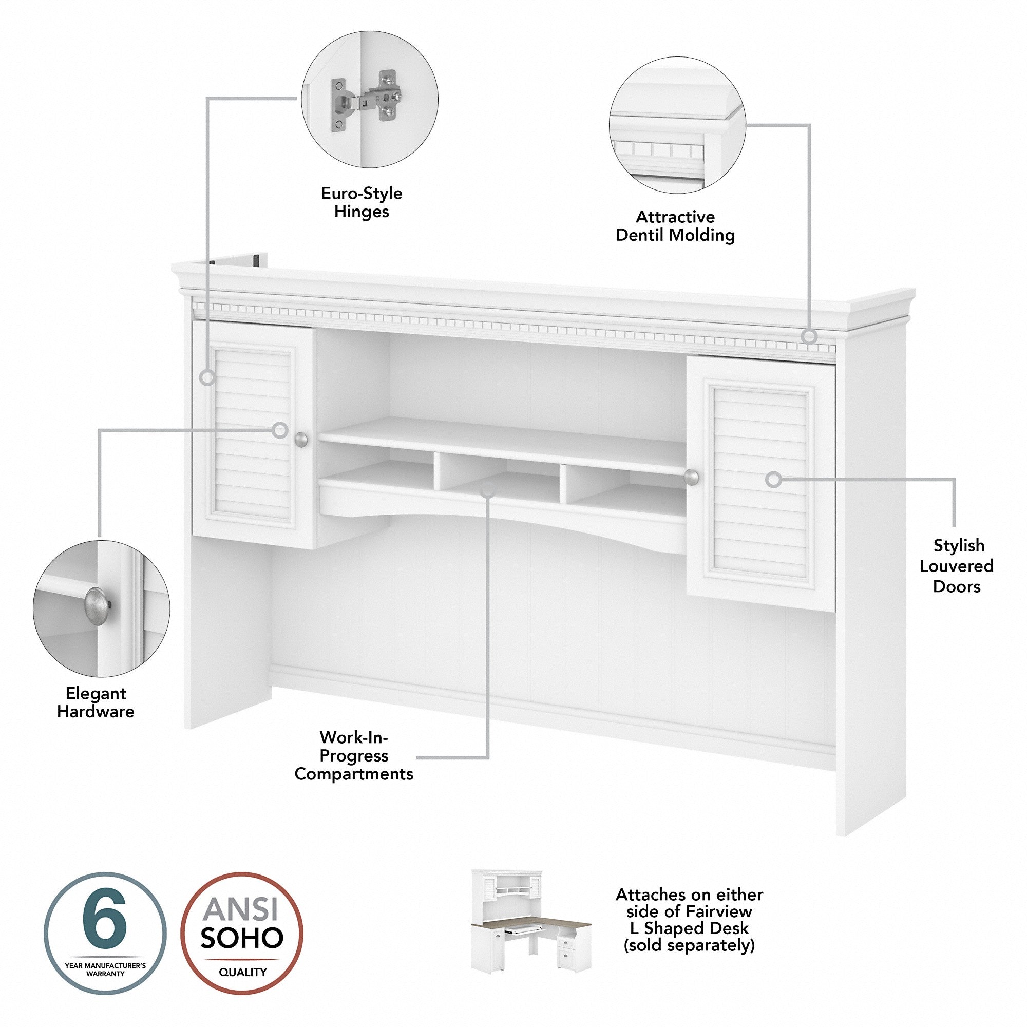 Bush Furniture Fairview 60W L Shaped Desk with Hutch