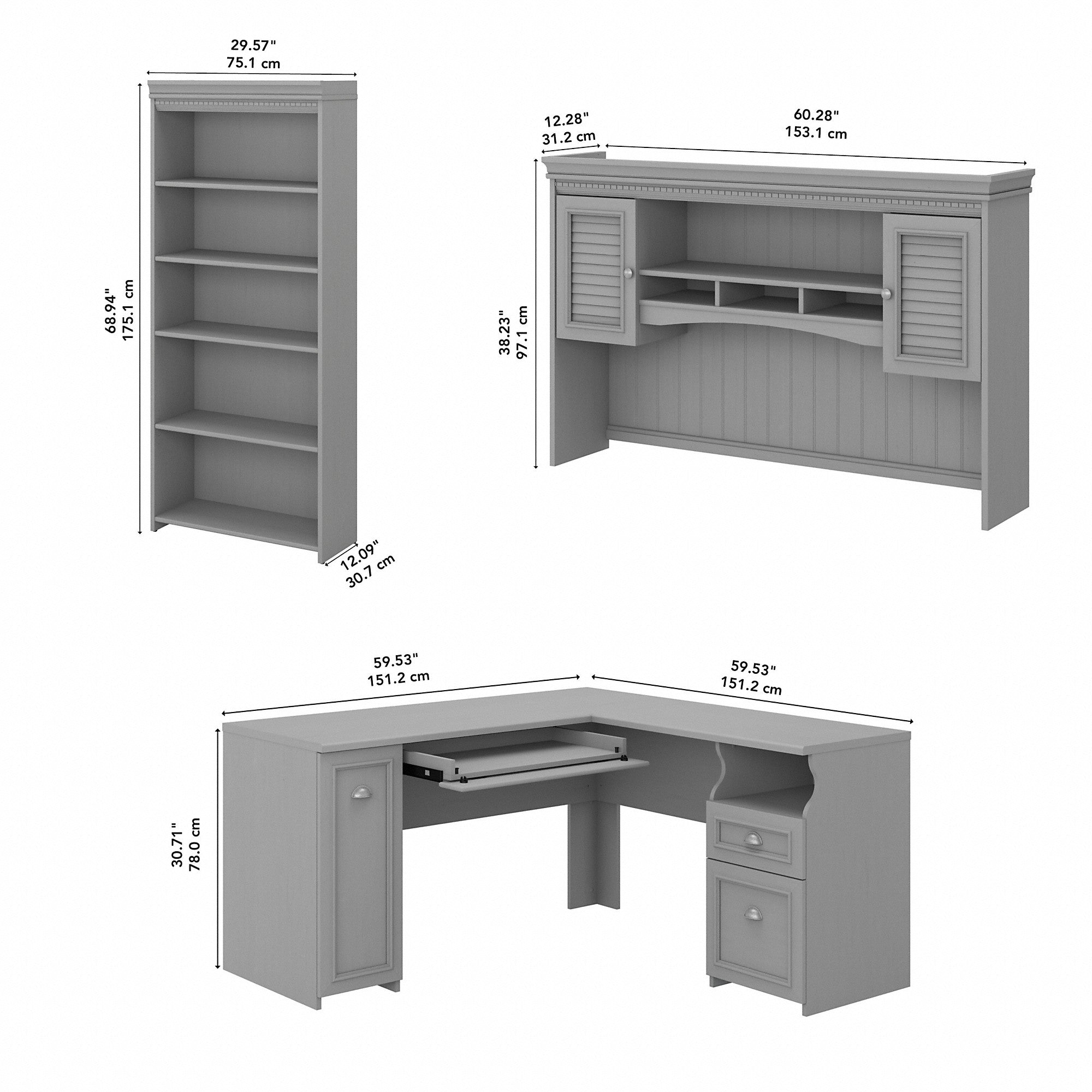 Bush Furniture Fairview 60W L Shaped Desk with Hutch and 5 Shelf Bookcase