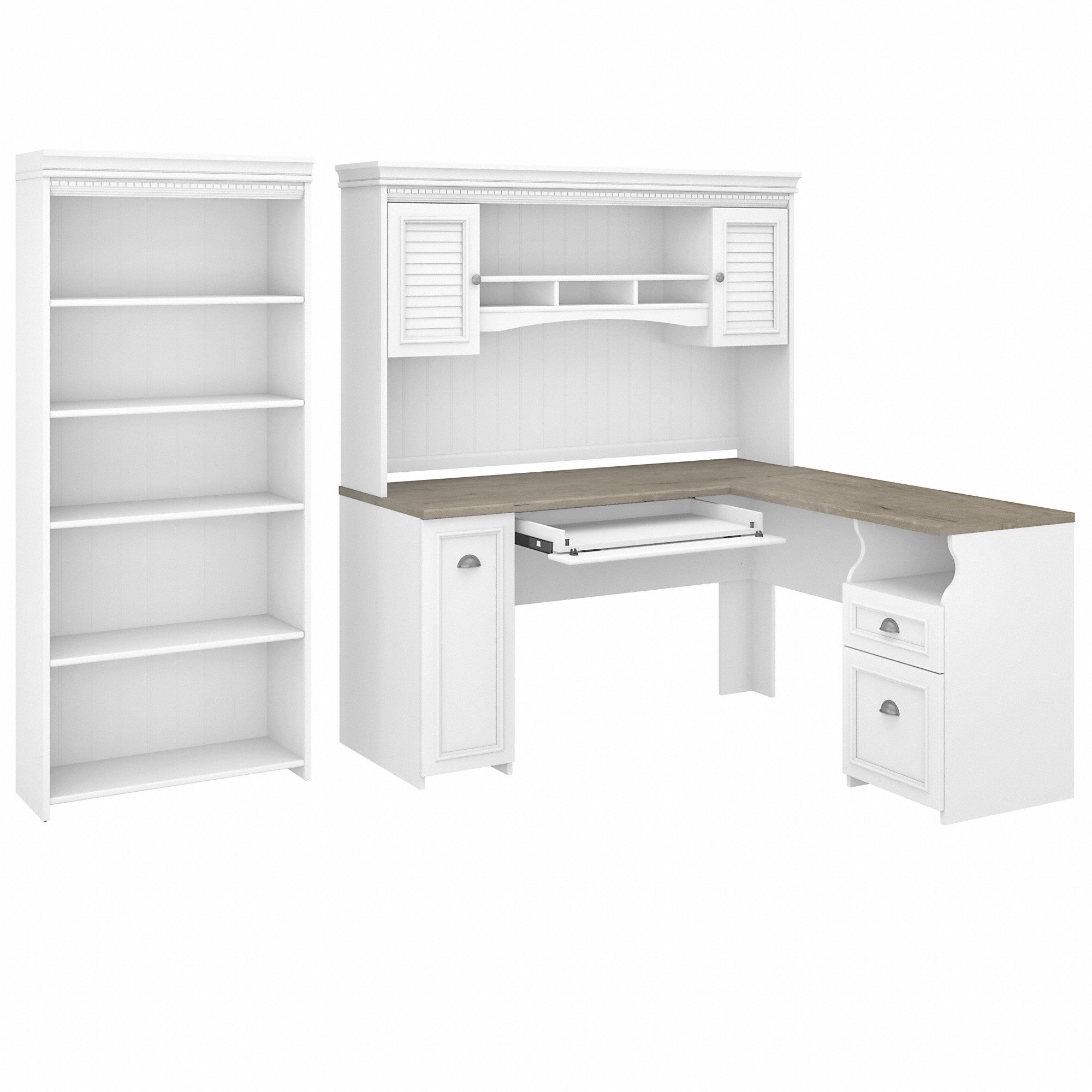 Bush Furniture Fairview 60W L Shaped Desk with Hutch and 5 Shelf Bookcase