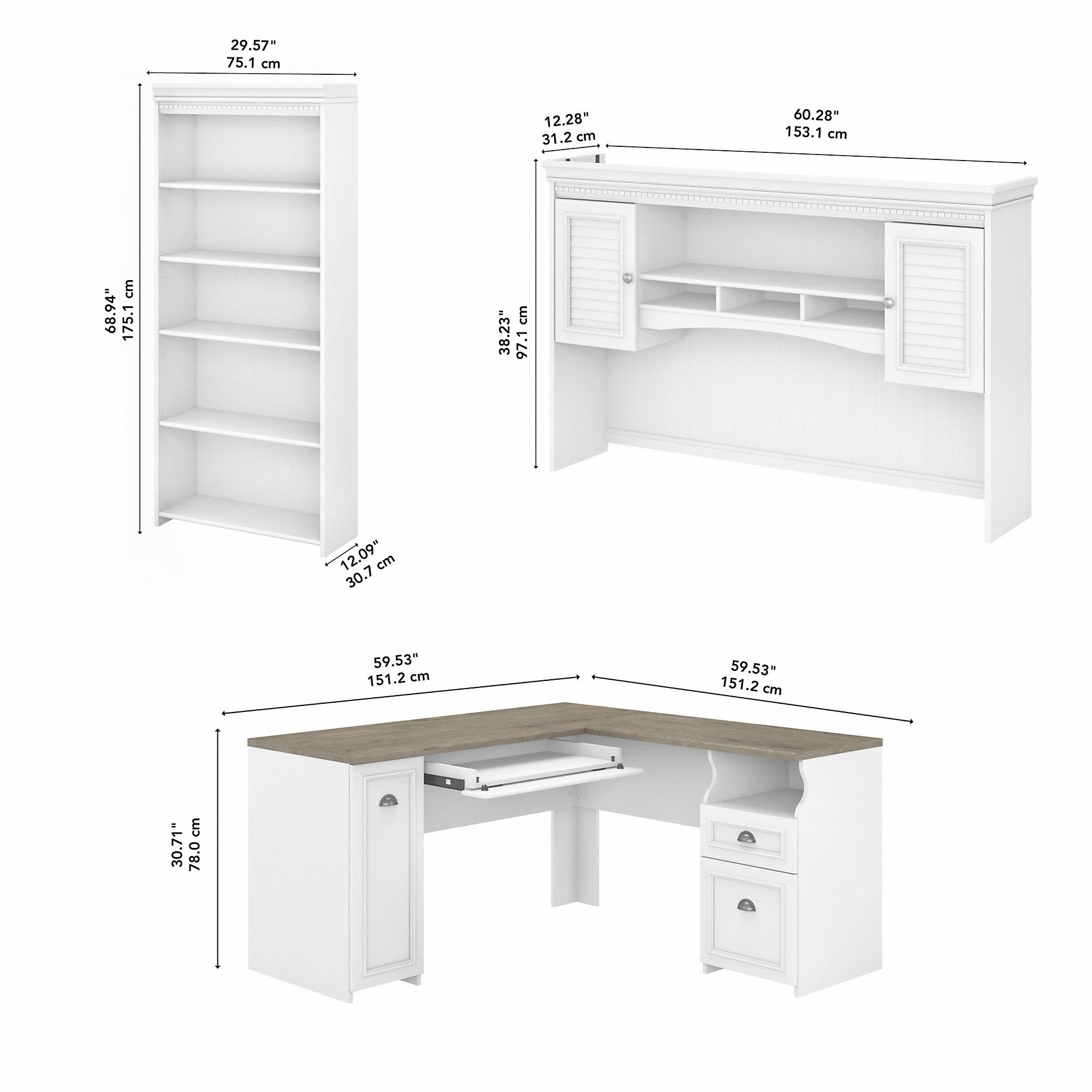 Bush Furniture Fairview 60W L Shaped Desk with Hutch and 5 Shelf Bookcase