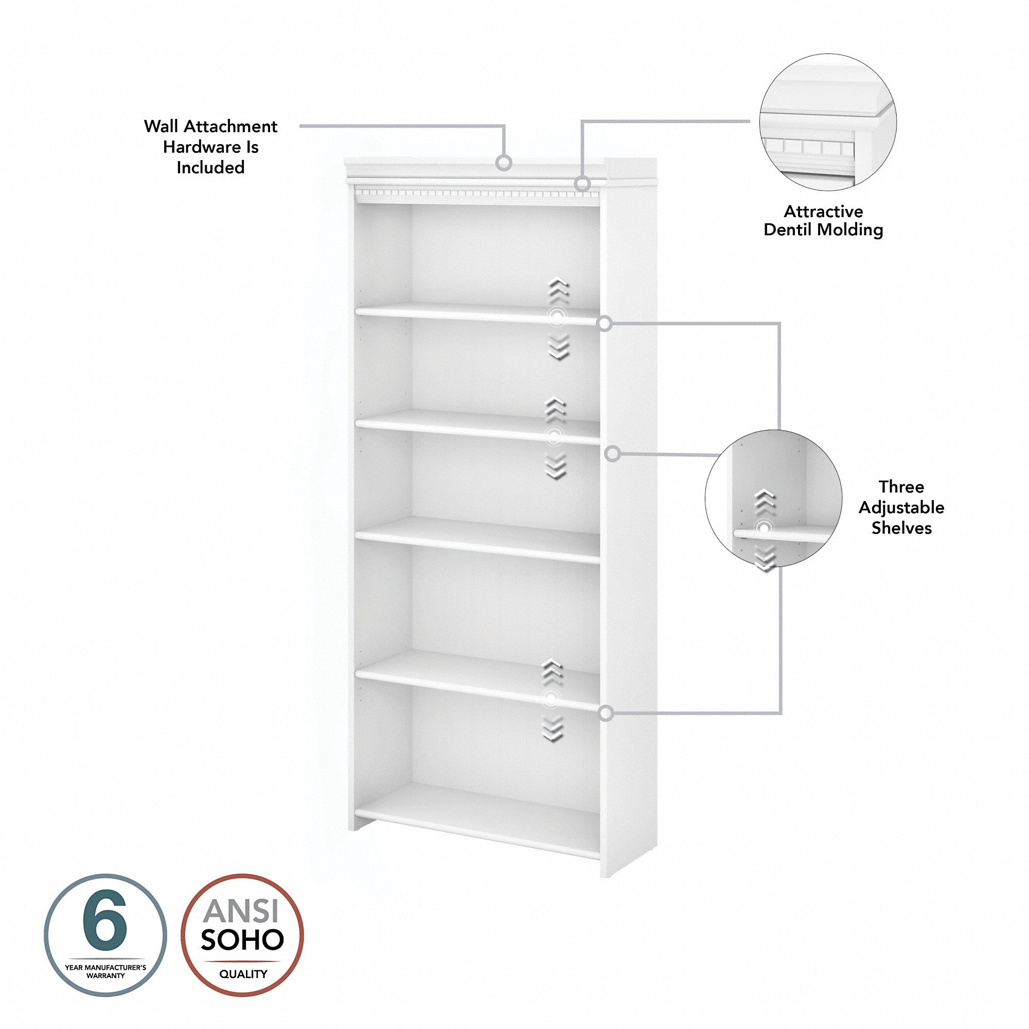 Bush Furniture Fairview 60W L Shaped Desk with Hutch and 5 Shelf Bookcase