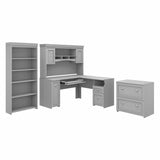 Bush Furniture Fairview 60W L Shaped Desk with Hutch, Lateral File Cabinet and 5 Shelf Bookcase