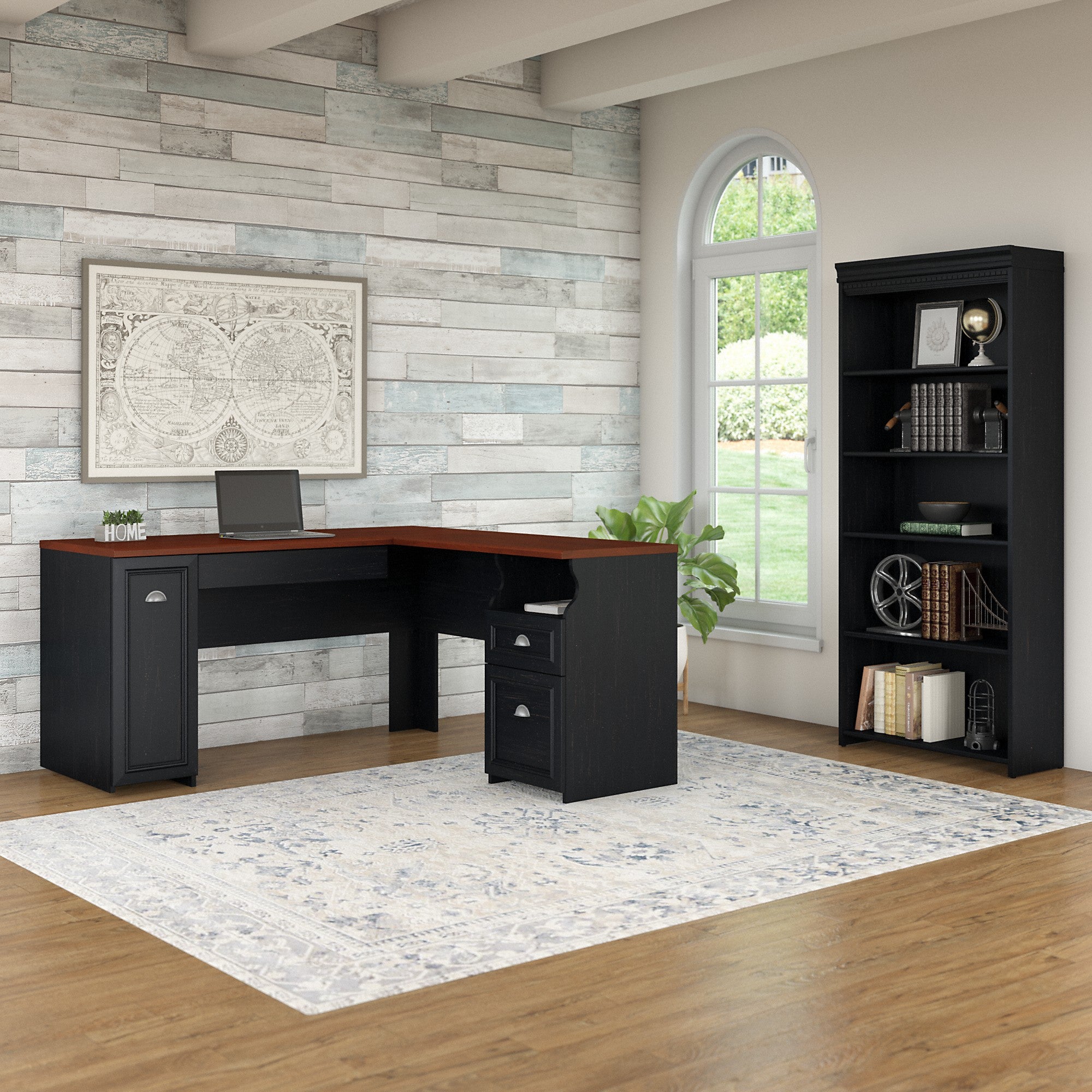 Bush Furniture Fairview 60W L Shaped Desk with 5 Shelf Bookcase