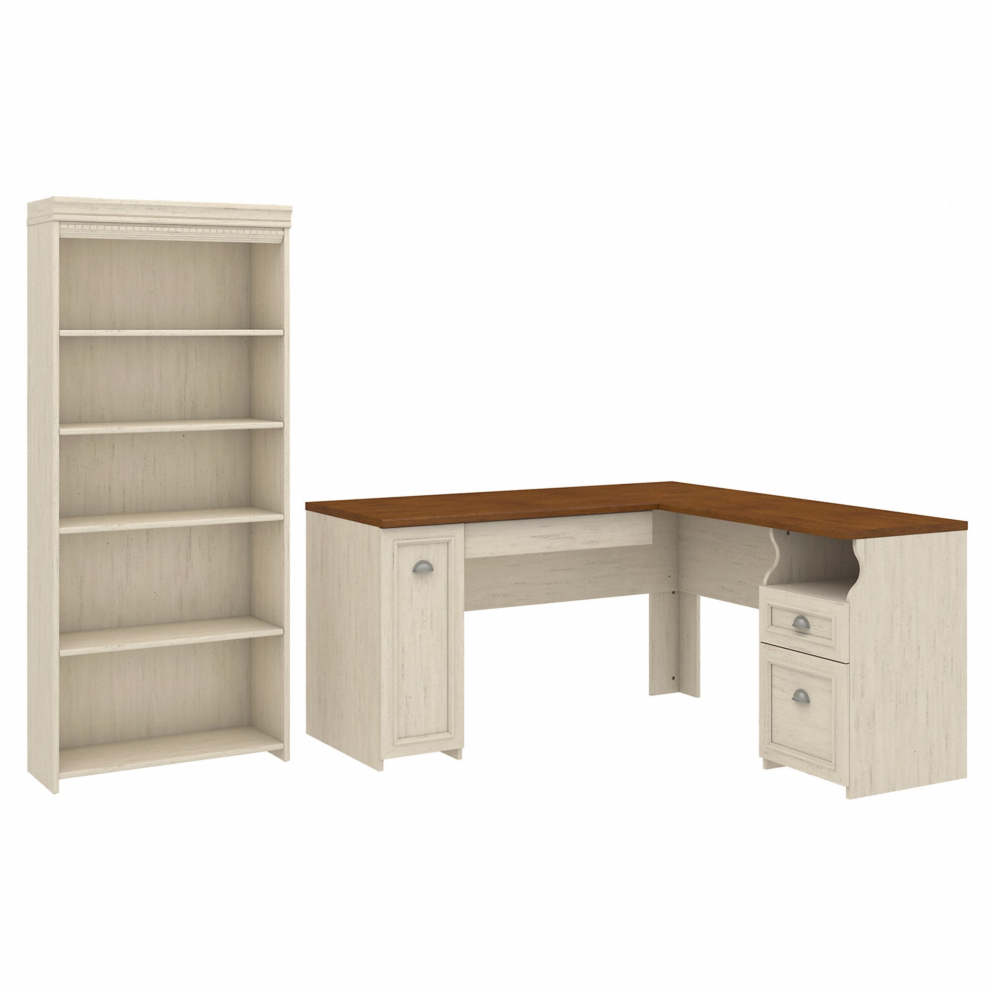 Bush Furniture Fairview 60W L Shaped Desk with 5 Shelf Bookcase