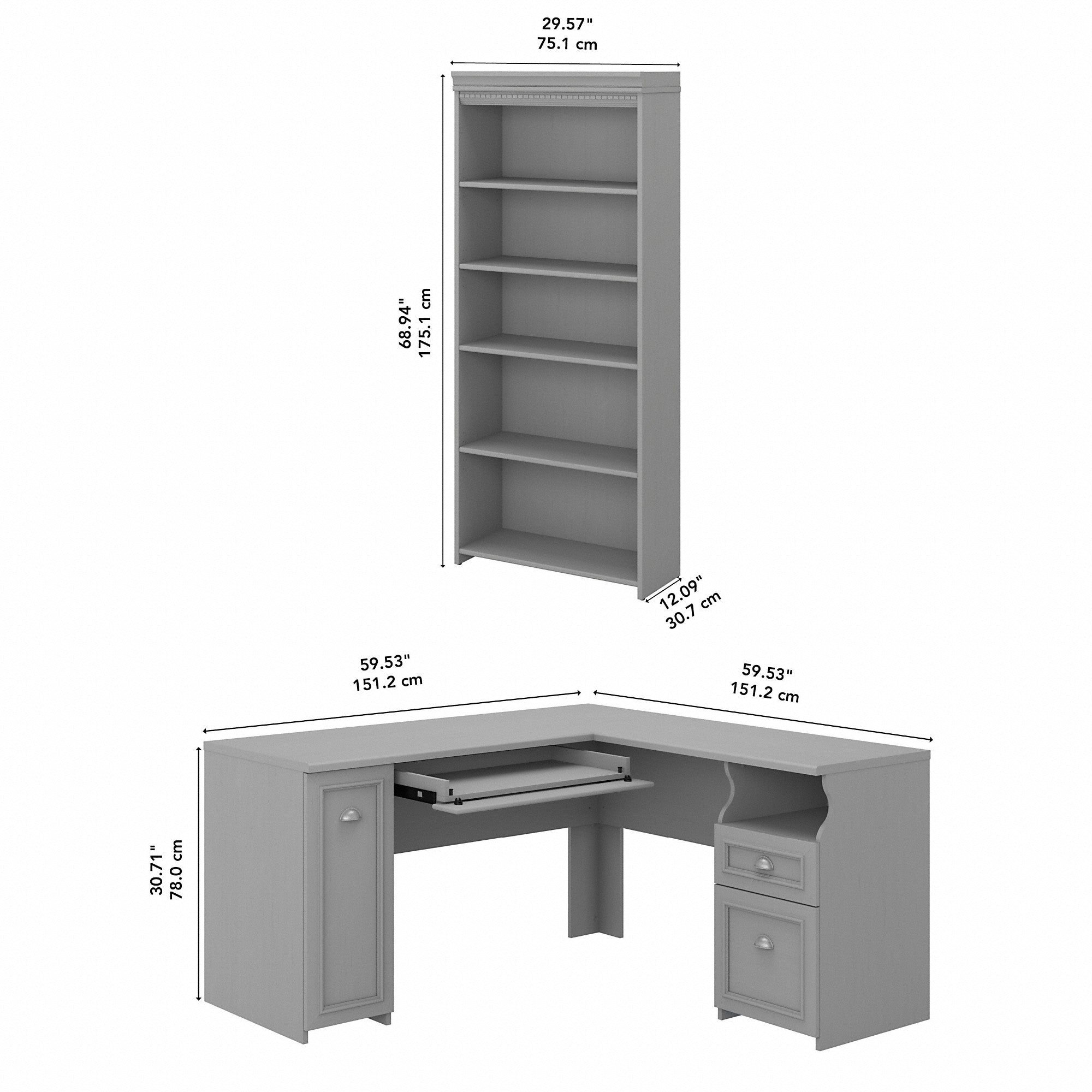 Bush Furniture Fairview 60W L Shaped Desk with 5 Shelf Bookcase