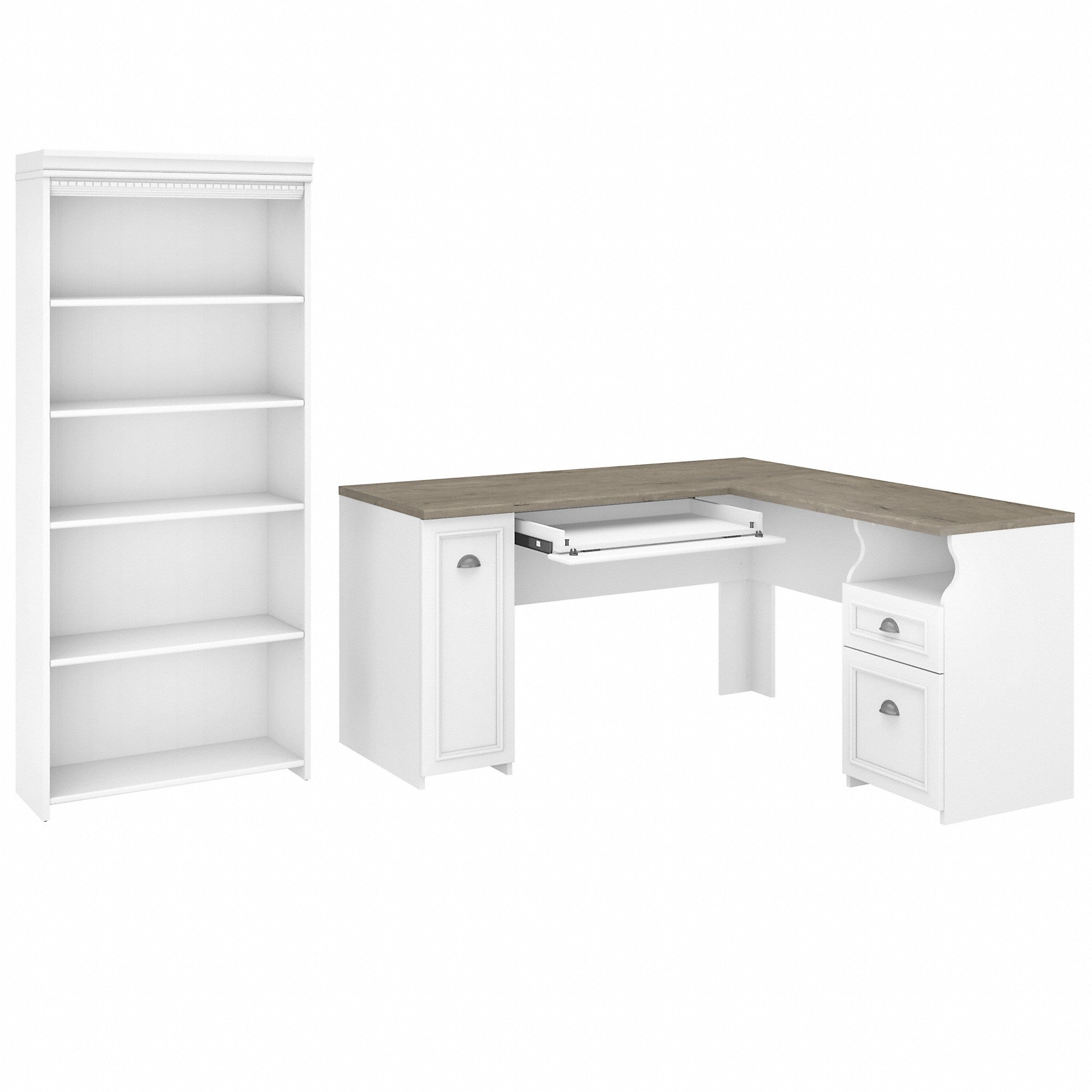 Bush Furniture Fairview 60W L Shaped Desk with 5 Shelf Bookcase