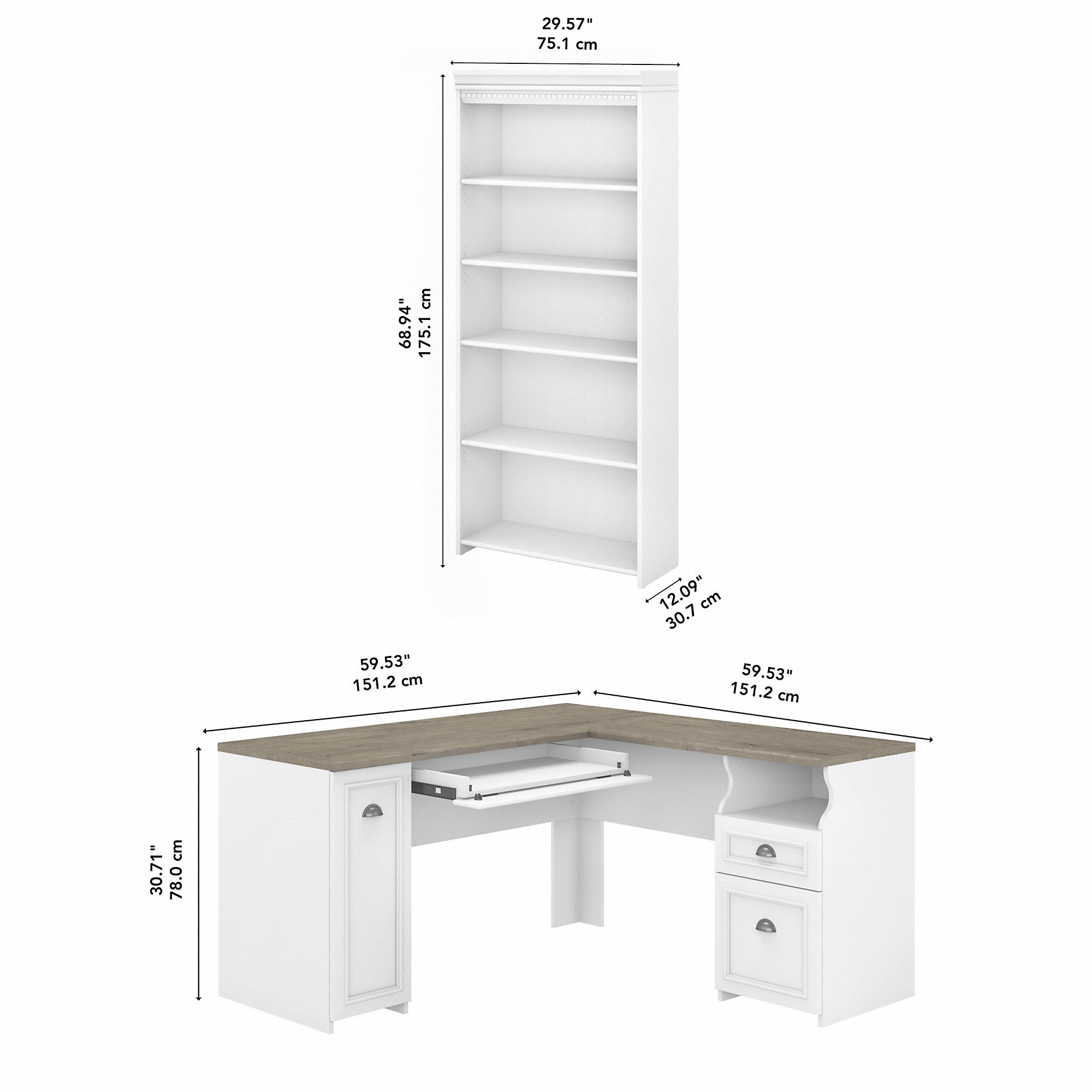 Bush Furniture Fairview 60W L Shaped Desk with 5 Shelf Bookcase