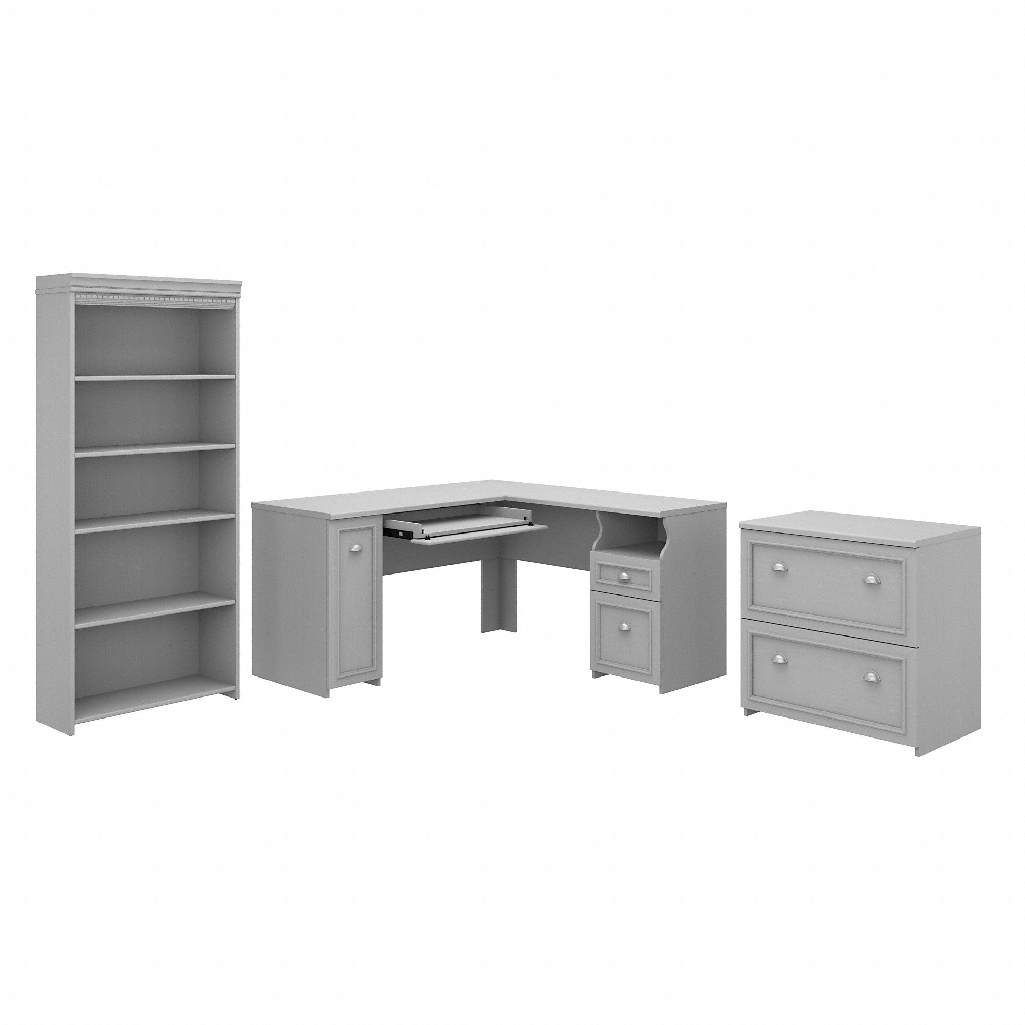 Bush Furniture Fairview 60W L Shaped Desk with Lateral File Cabinet and 5 Shelf Bookcase