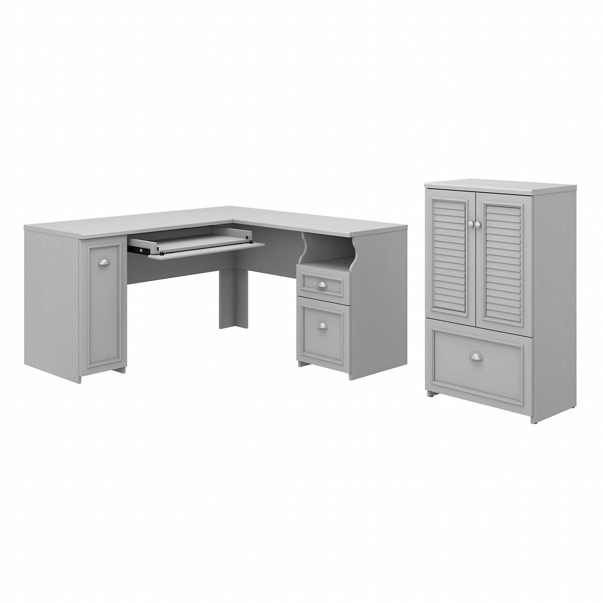 Bush Furniture Fairview 60W L Shaped Desk and 2 Door Storage Cabinet with File Drawer