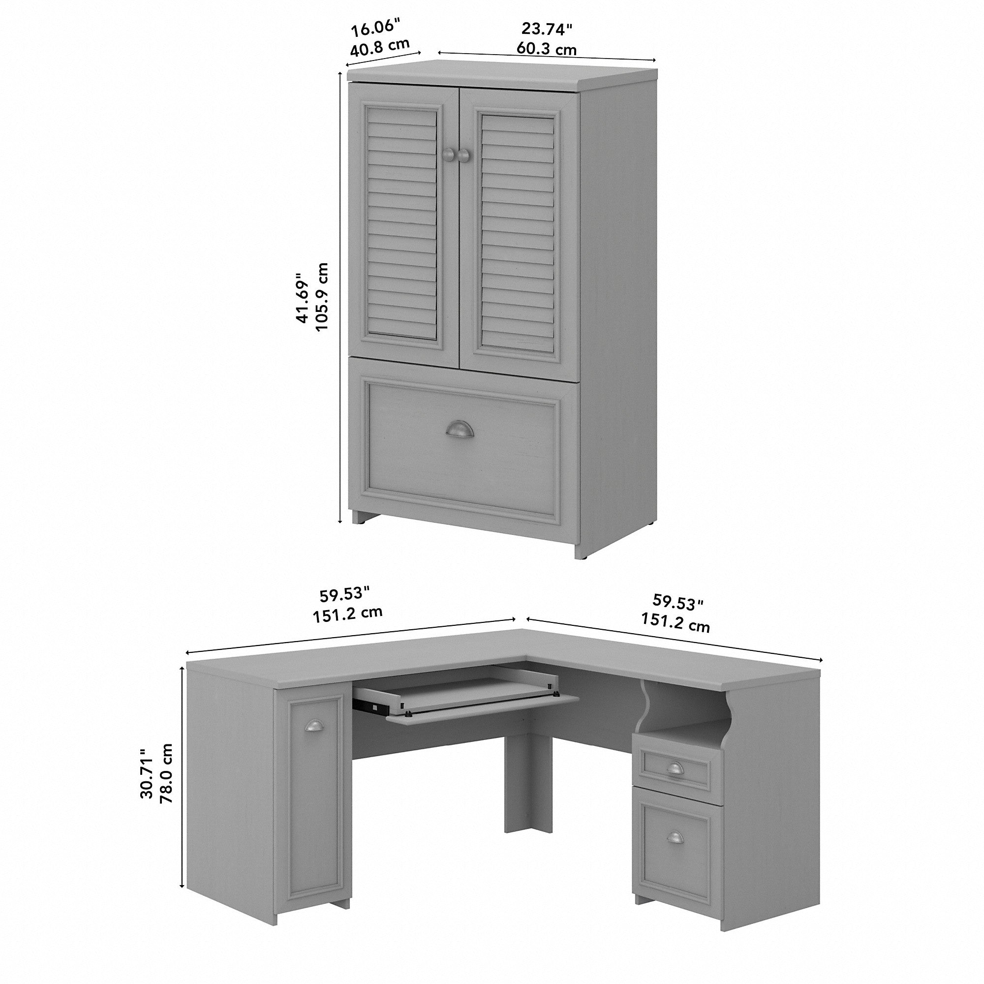 Bush Furniture Fairview 60W L Shaped Desk and 2 Door Storage Cabinet with File Drawer