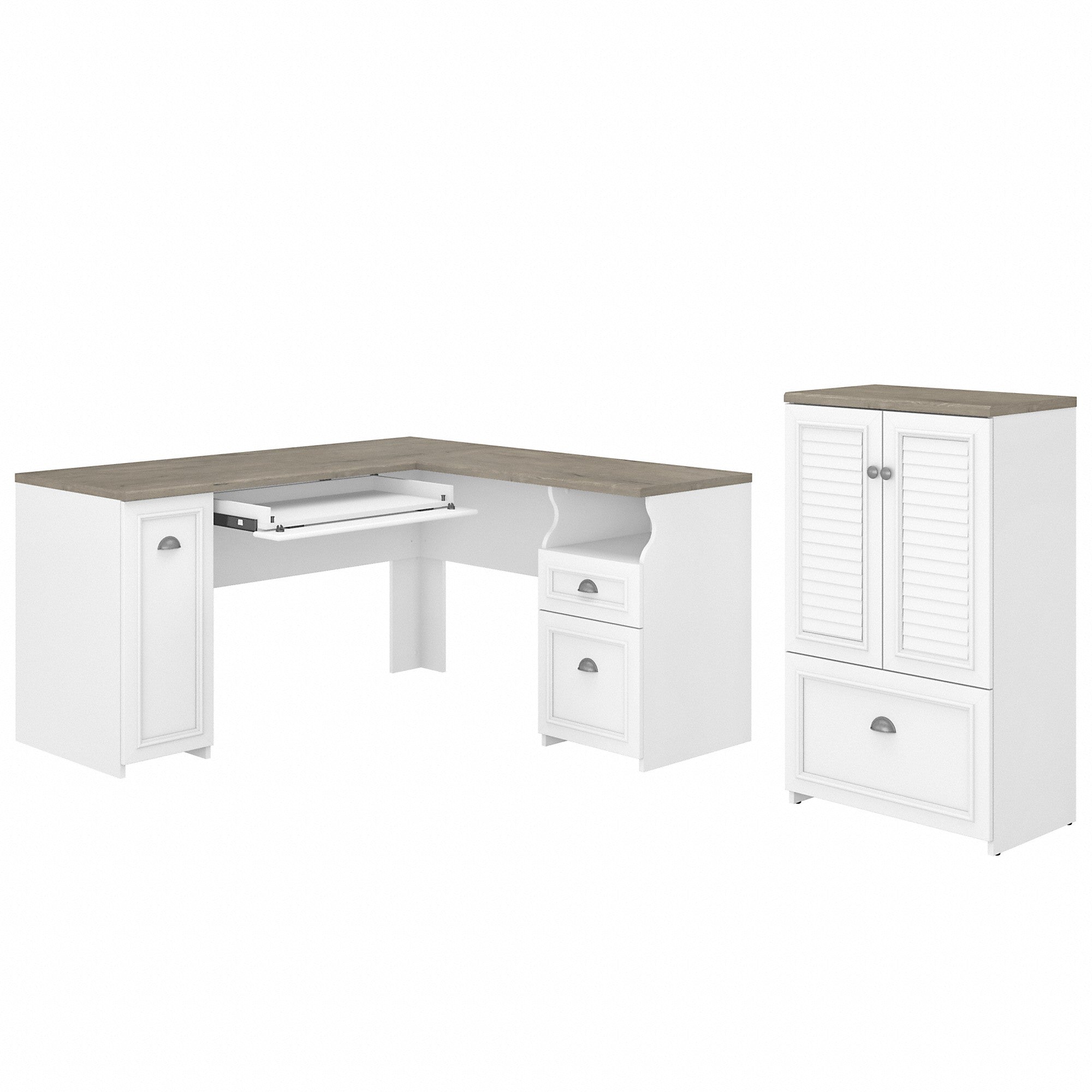 Bush Furniture Fairview 60W L Shaped Desk and 2 Door Storage Cabinet with File Drawer