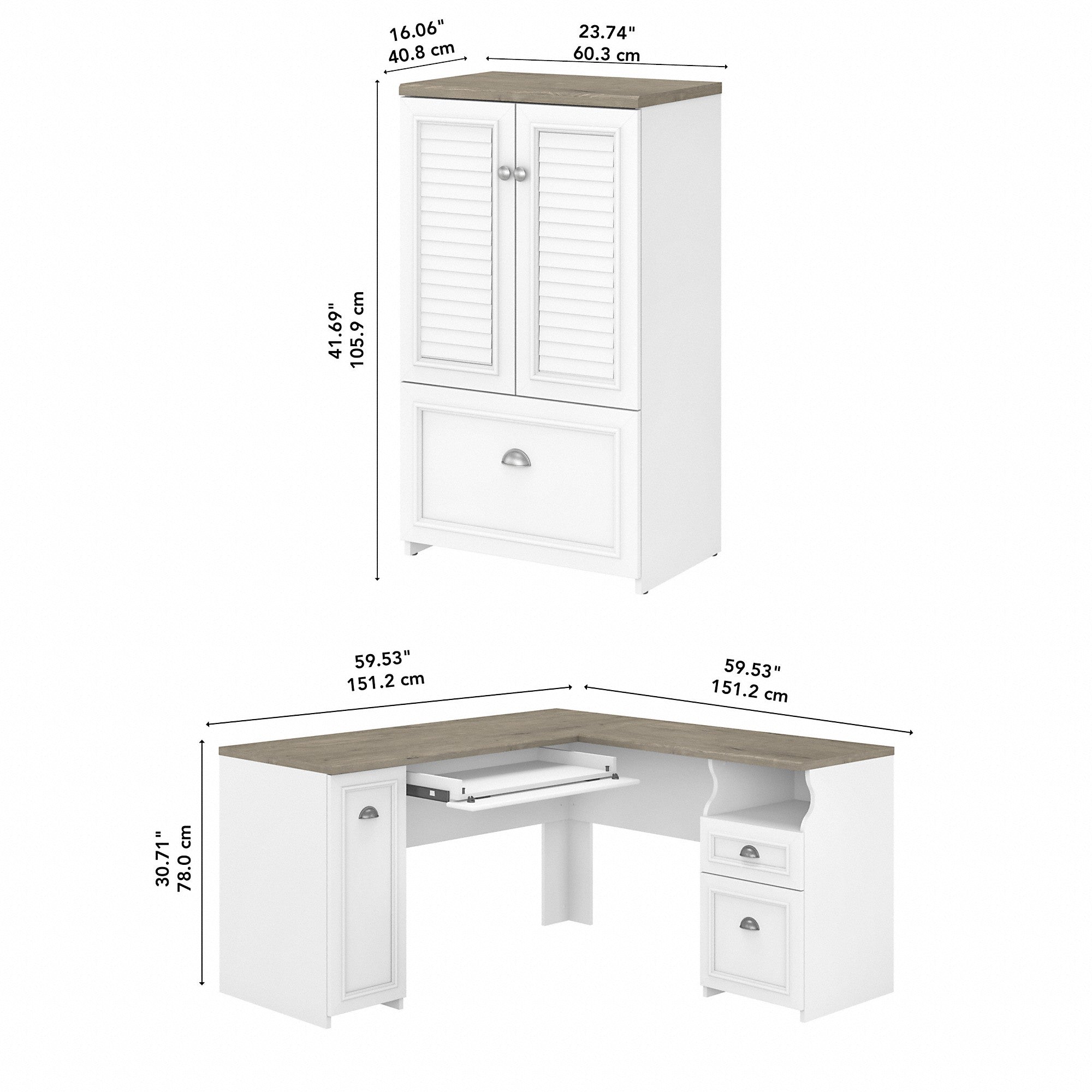 Bush Furniture Fairview 60W L Shaped Desk and 2 Door Storage Cabinet with File Drawer