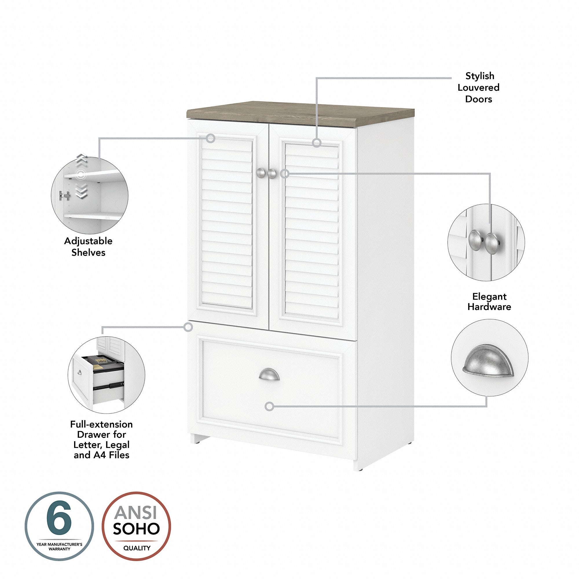 Bush Furniture Fairview 60W L Shaped Desk and 2 Door Storage Cabinet with File Drawer