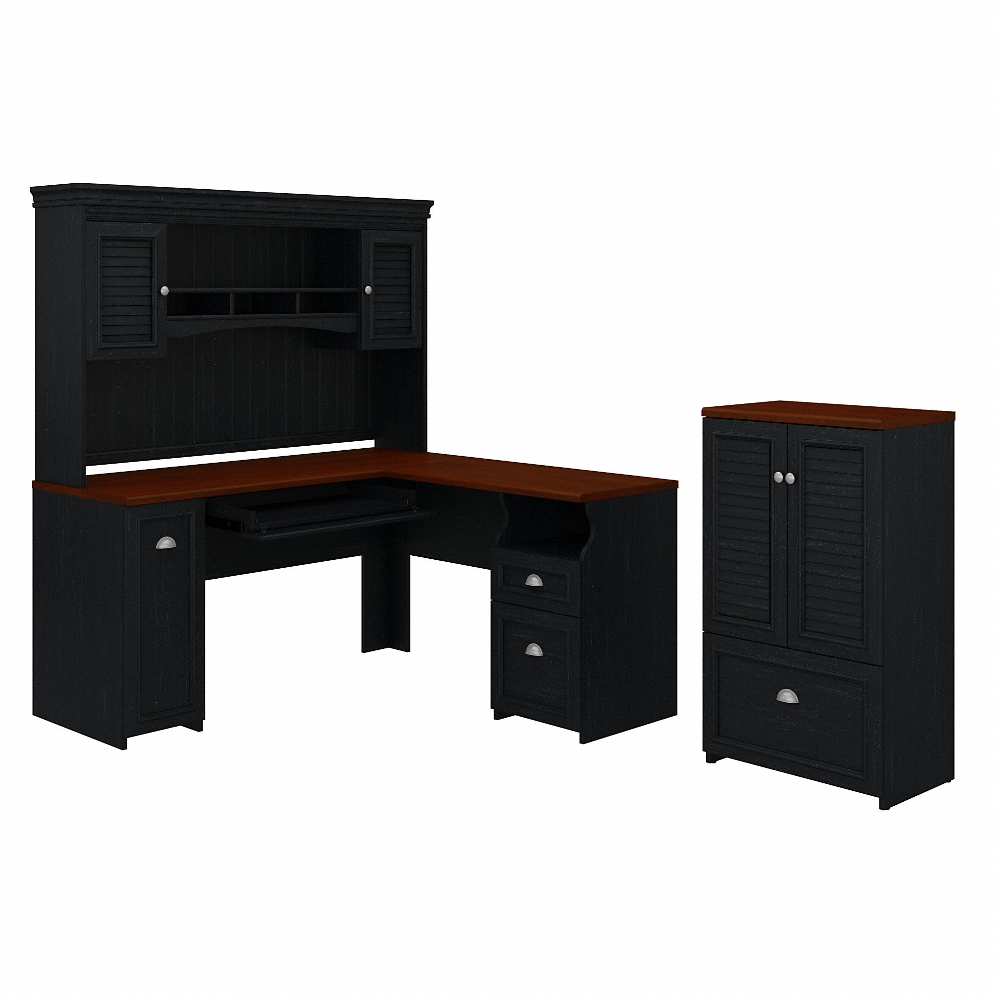 Bush Furniture Fairview 60W L Shaped Desk with Hutch and Storage Cabinet with File Drawer