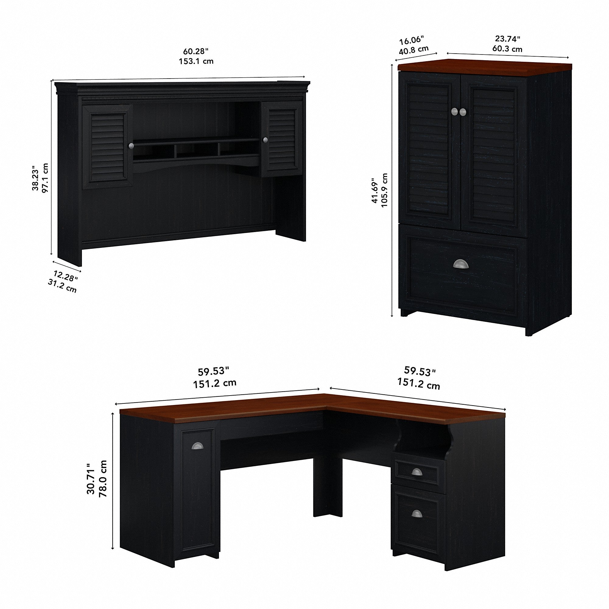 Bush Furniture Fairview 60W L Shaped Desk with Hutch and Storage Cabinet with File Drawer