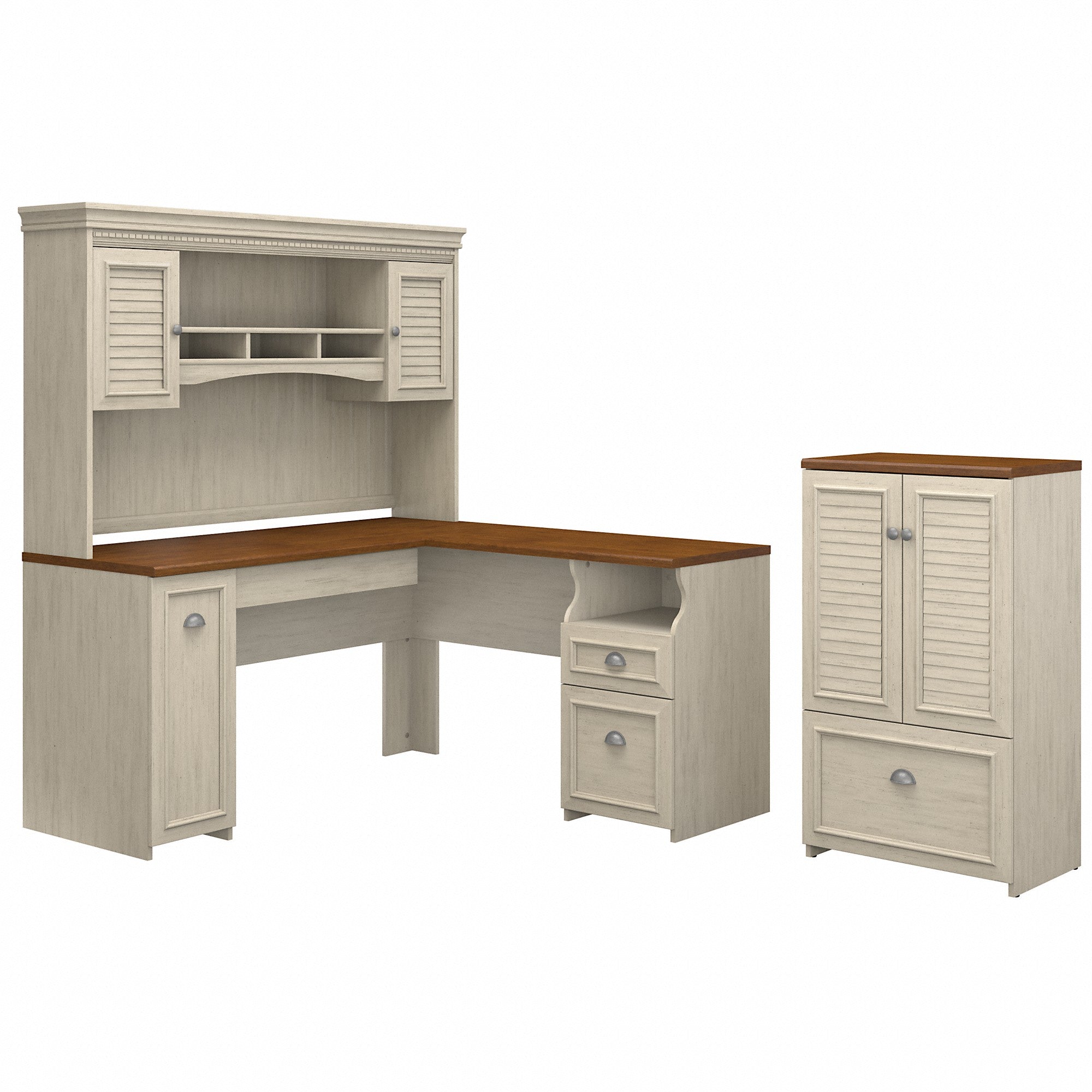 Bush Furniture Fairview 60W L Shaped Desk with Hutch and Storage Cabinet with File Drawer