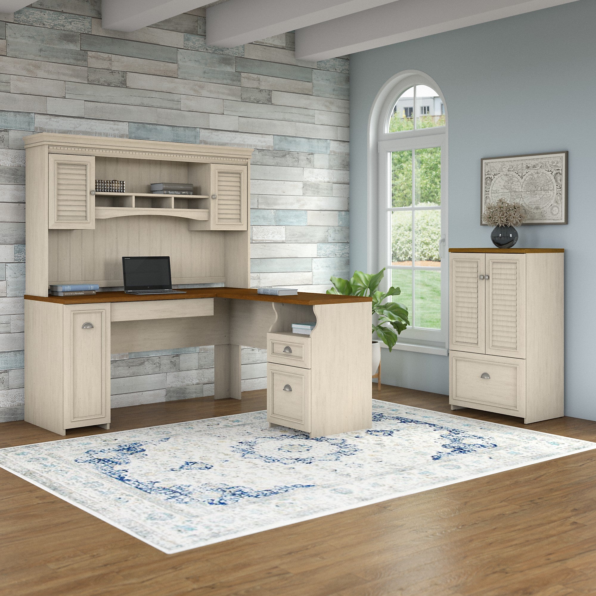 Bush Furniture Fairview 60W L Shaped Desk with Hutch and Storage Cabinet with File Drawer