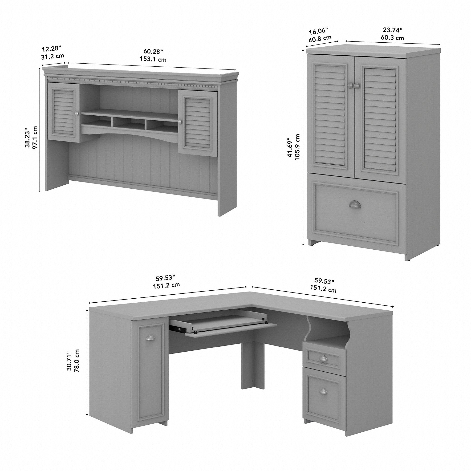 Bush Furniture Fairview 60W L Shaped Desk with Hutch and Storage Cabinet with File Drawer