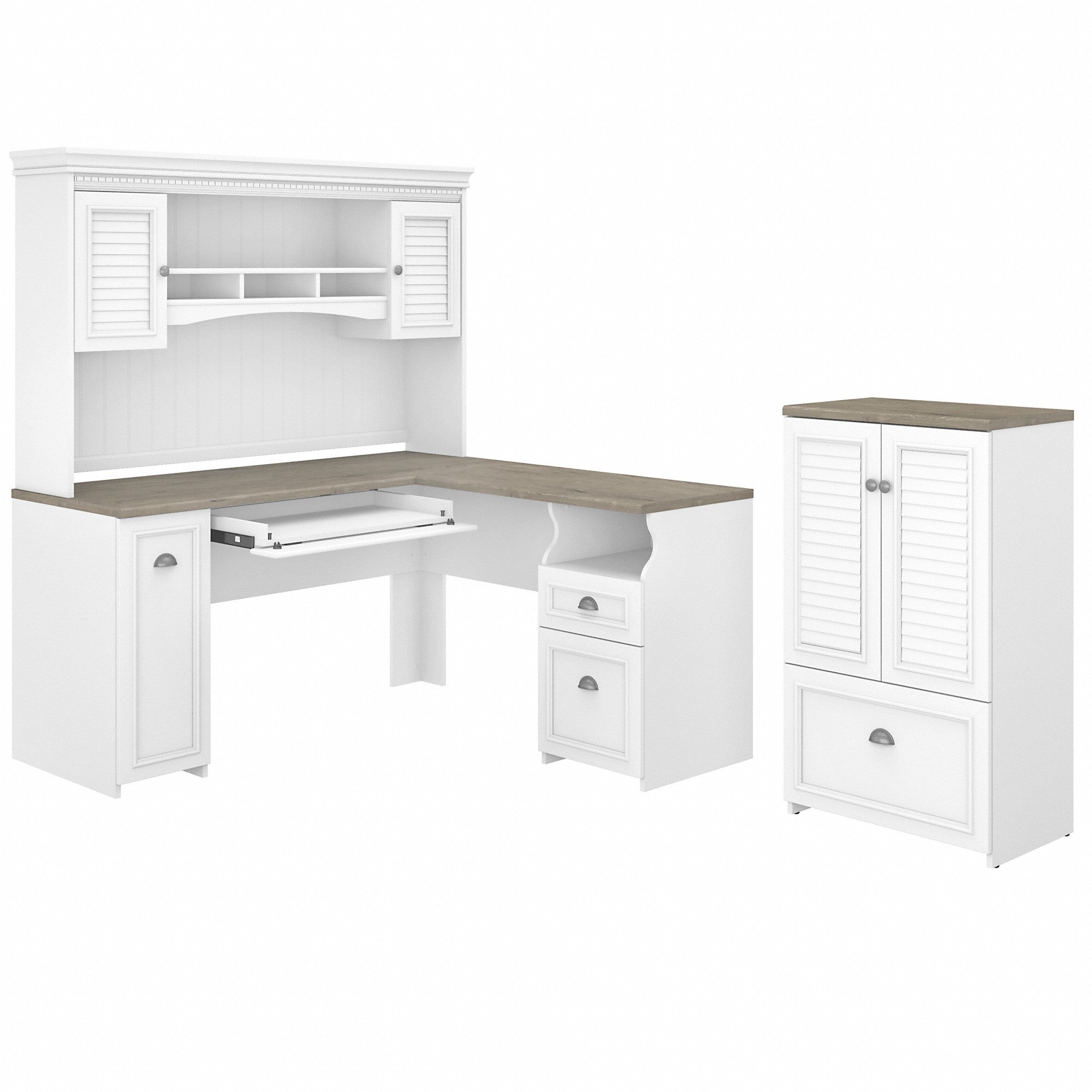 Bush Furniture Fairview 60W L Shaped Desk with Hutch and Storage Cabinet with File Drawer