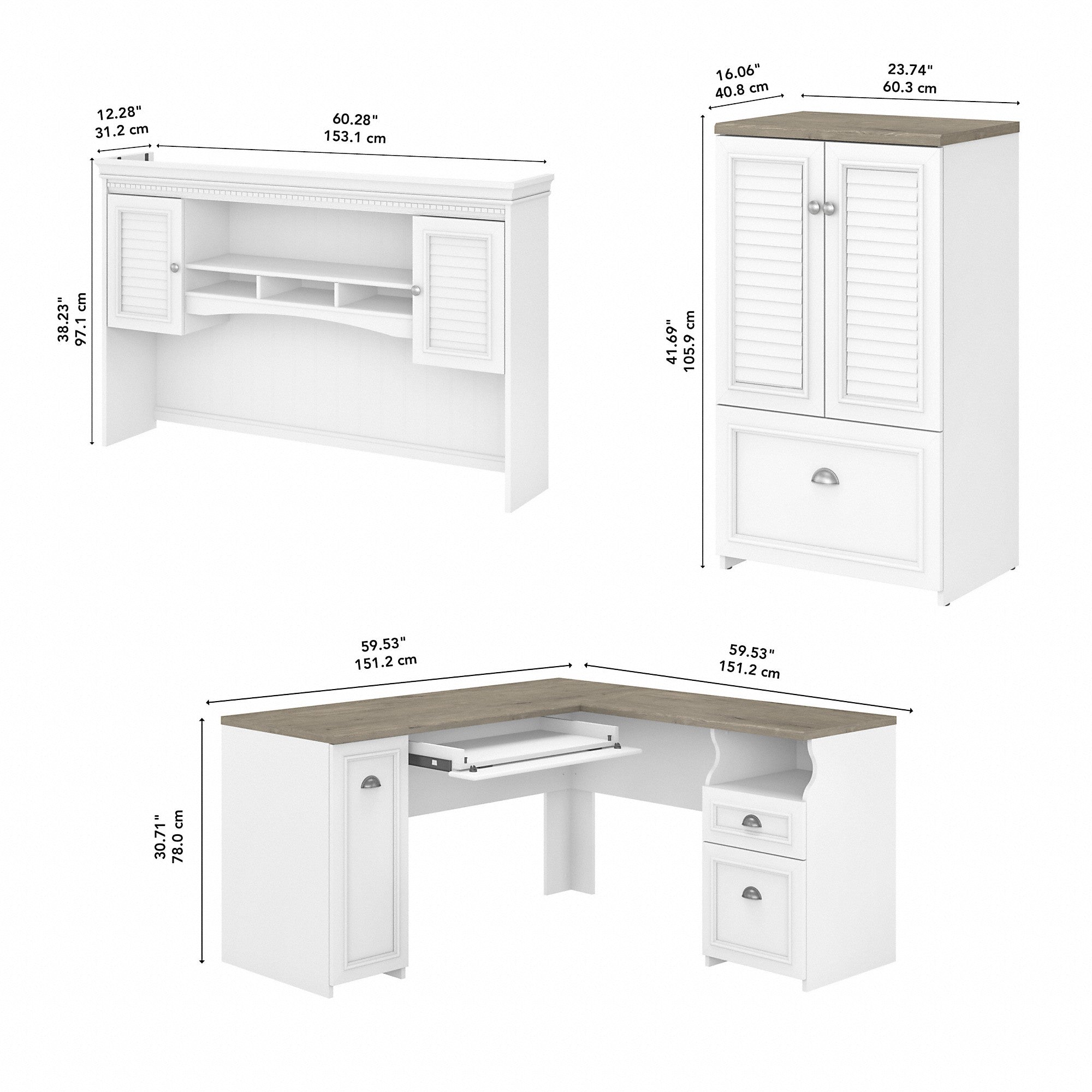 Bush Furniture Fairview 60W L Shaped Desk with Hutch and Storage Cabinet with File Drawer