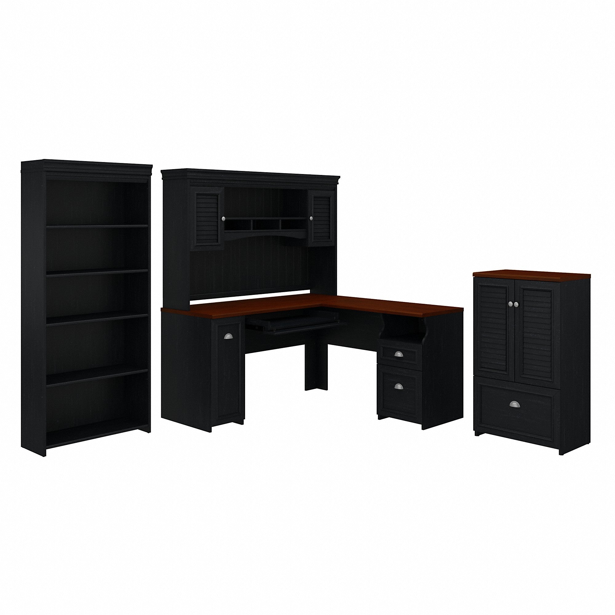 Bush Furniture Fairview 60W L Shaped Desk with Hutch, 5 Shelf Bookcase and Storage