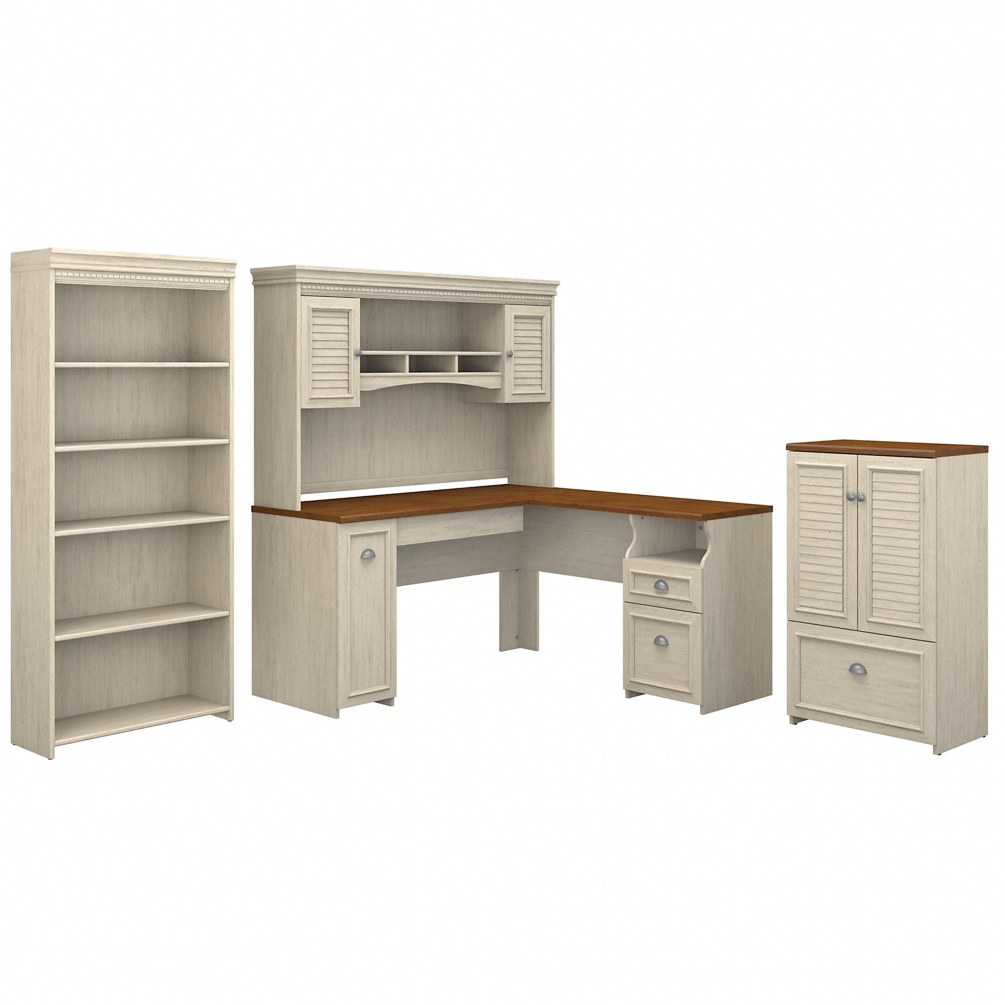 Bush Furniture Fairview 60W L Shaped Desk with Hutch, 5 Shelf Bookcase and Storage