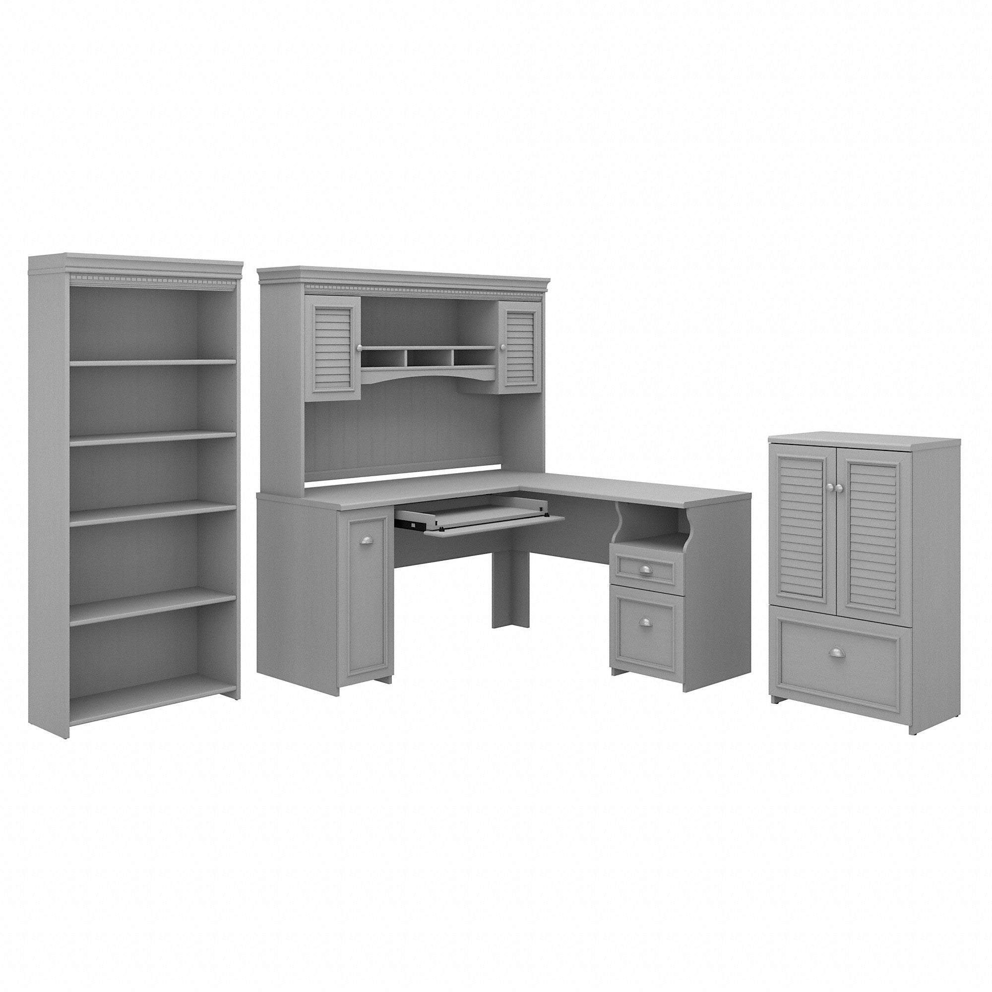 Bush Furniture Fairview 60W L Shaped Desk with Hutch, 5 Shelf Bookcase and Storage