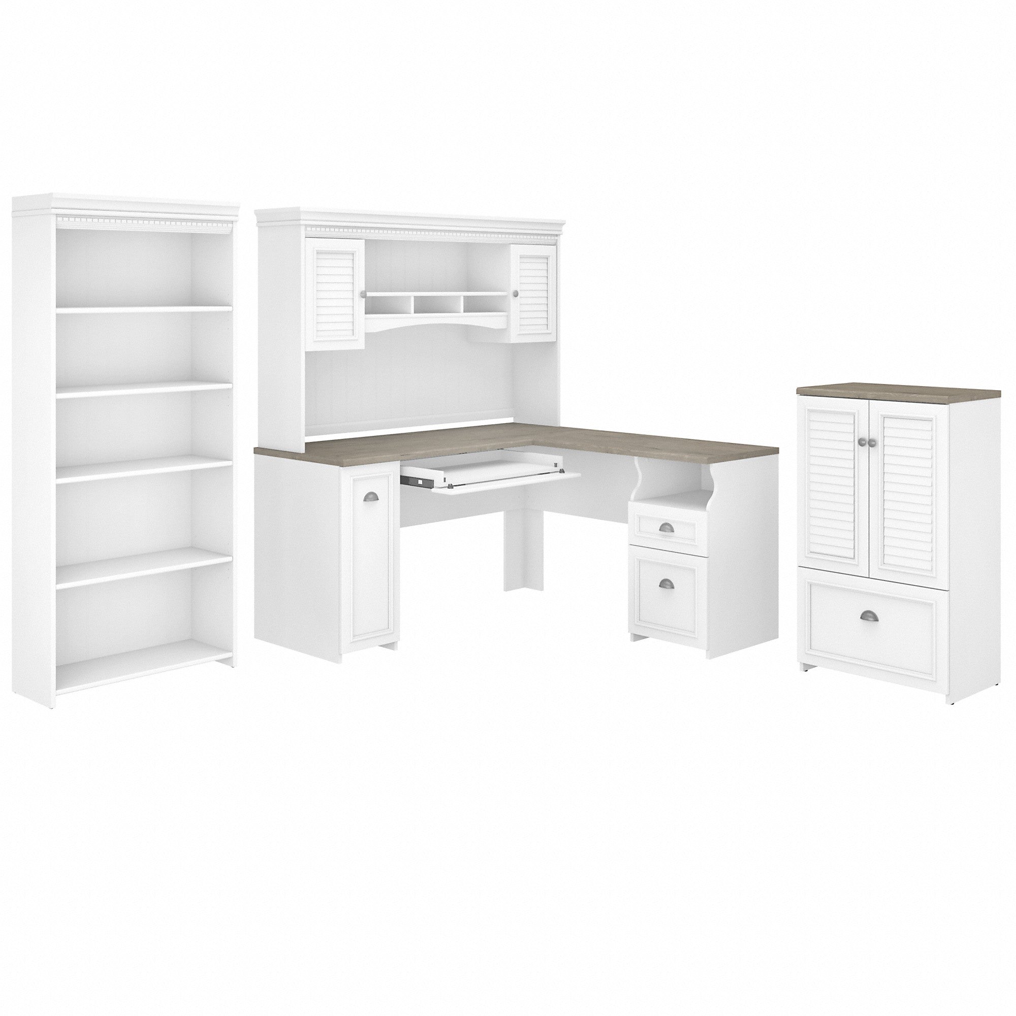 Bush Furniture Fairview 60W L Shaped Desk with Hutch, 5 Shelf Bookcase and Storage