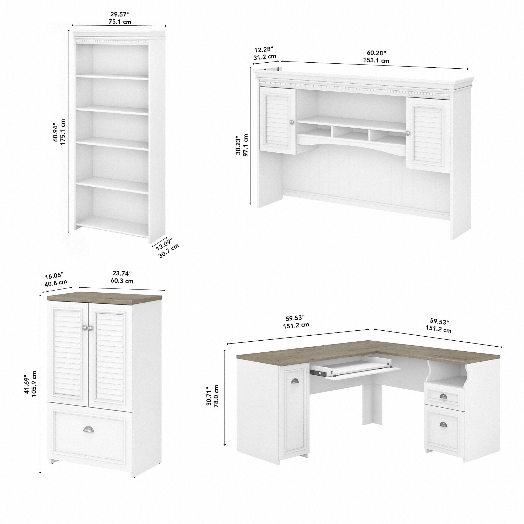 Bush Furniture Fairview 60W L Shaped Desk with Hutch, 5 Shelf Bookcase and Storage