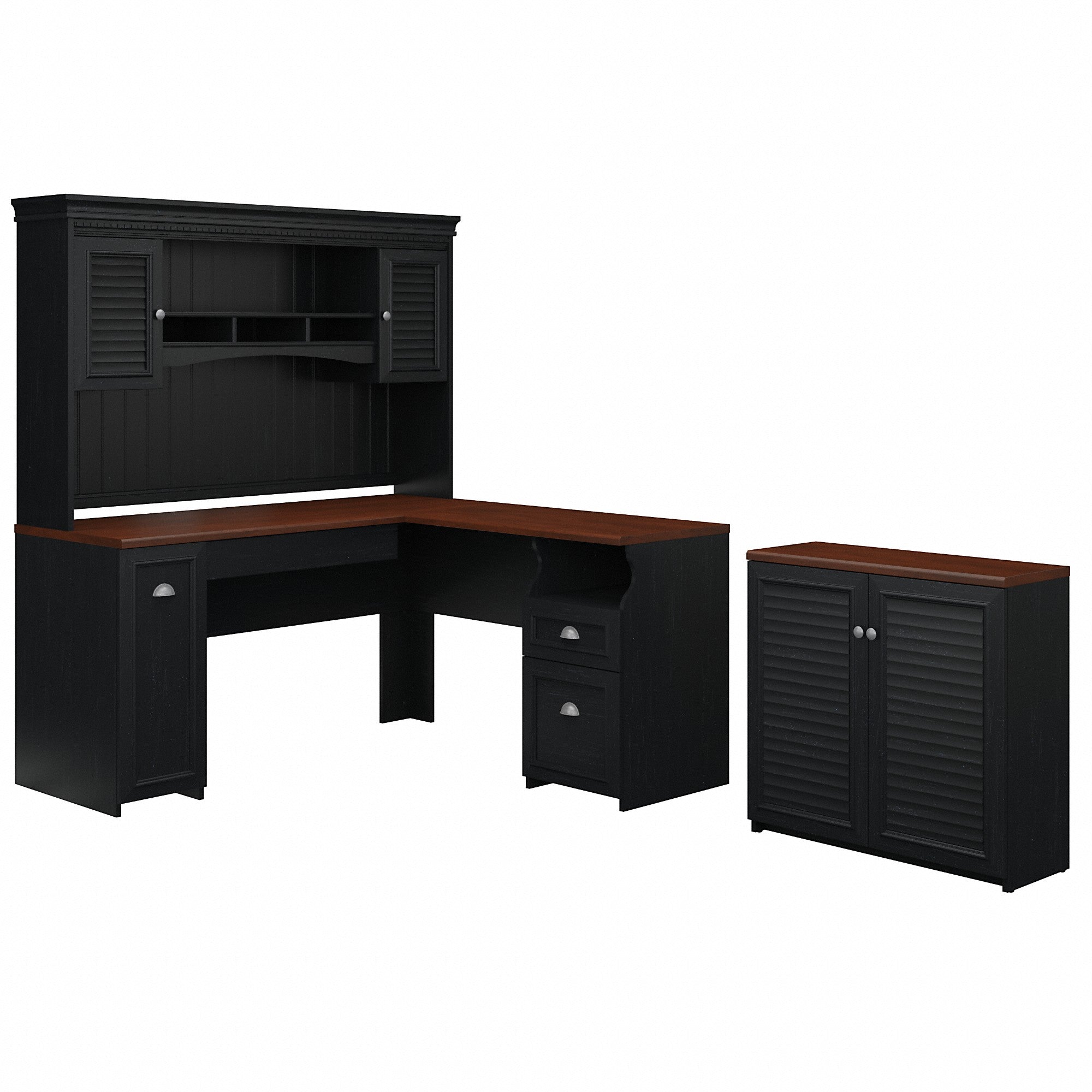 Bush Furniture Fairview 60W L Shaped Desk with Hutch and Small Storage Cabinet