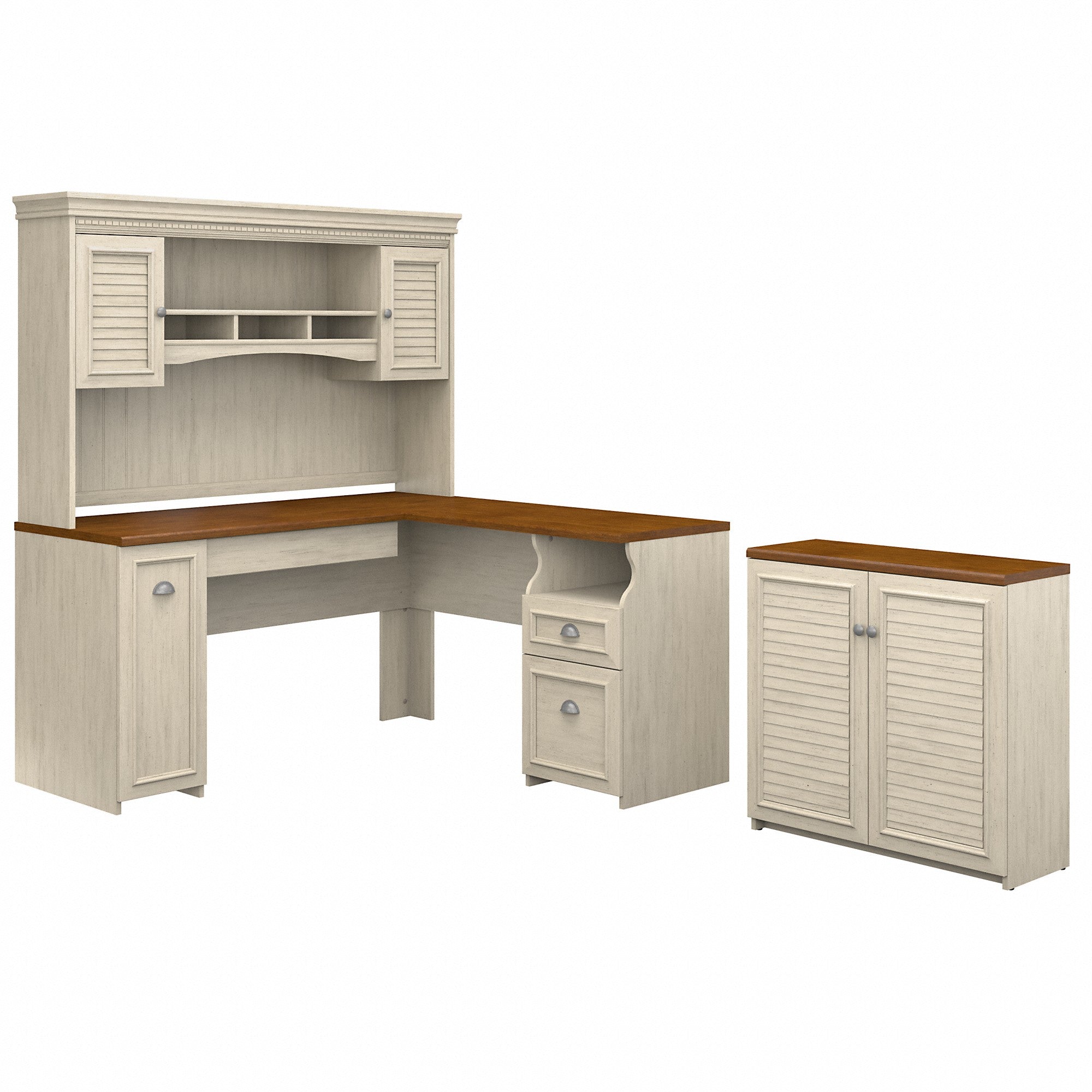 Bush Furniture Fairview 60W L Shaped Desk with Hutch and Small Storage Cabinet