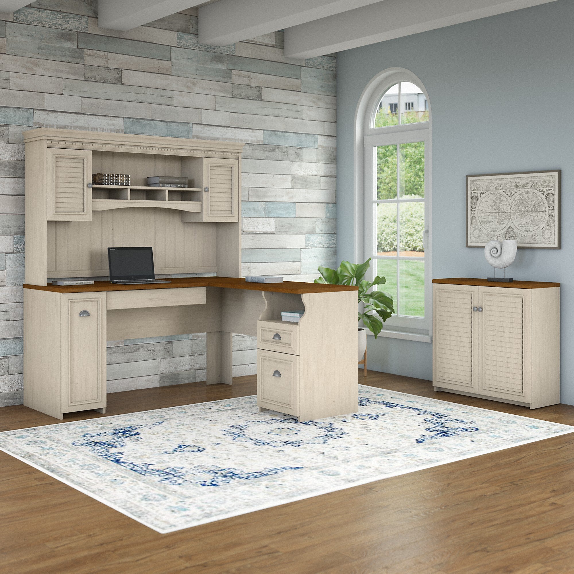 Bush Furniture Fairview 60W L Shaped Desk with Hutch and Small Storage Cabinet