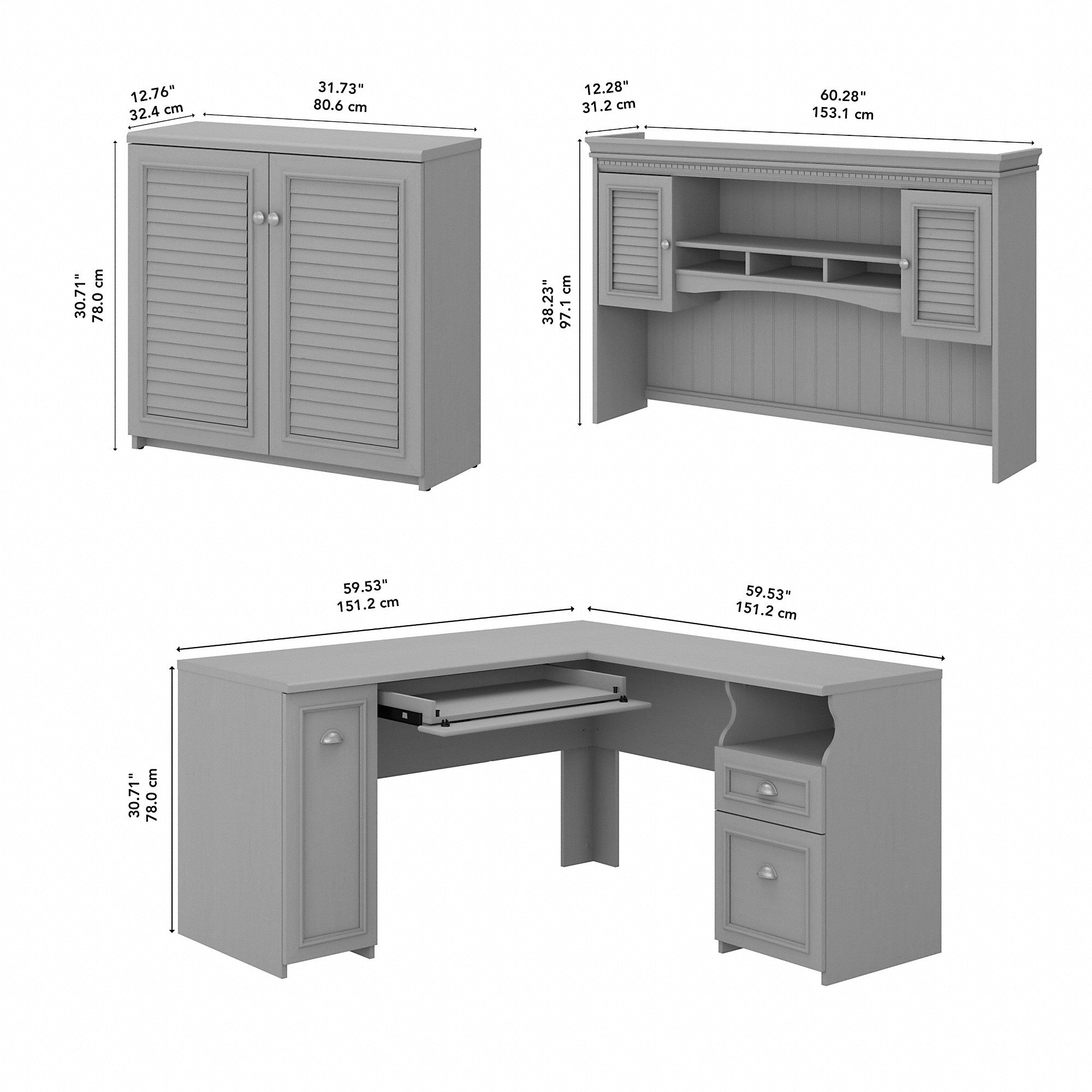 Bush Furniture Fairview 60W L Shaped Desk with Hutch and Small Storage Cabinet