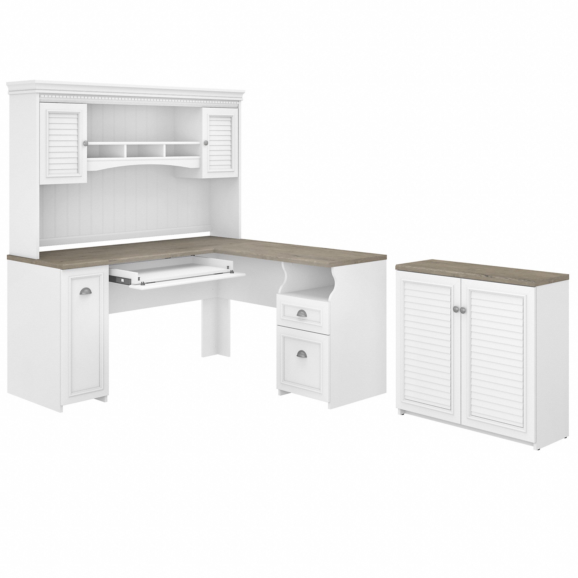 Bush Furniture Fairview 60W L Shaped Desk with Hutch and Small Storage Cabinet