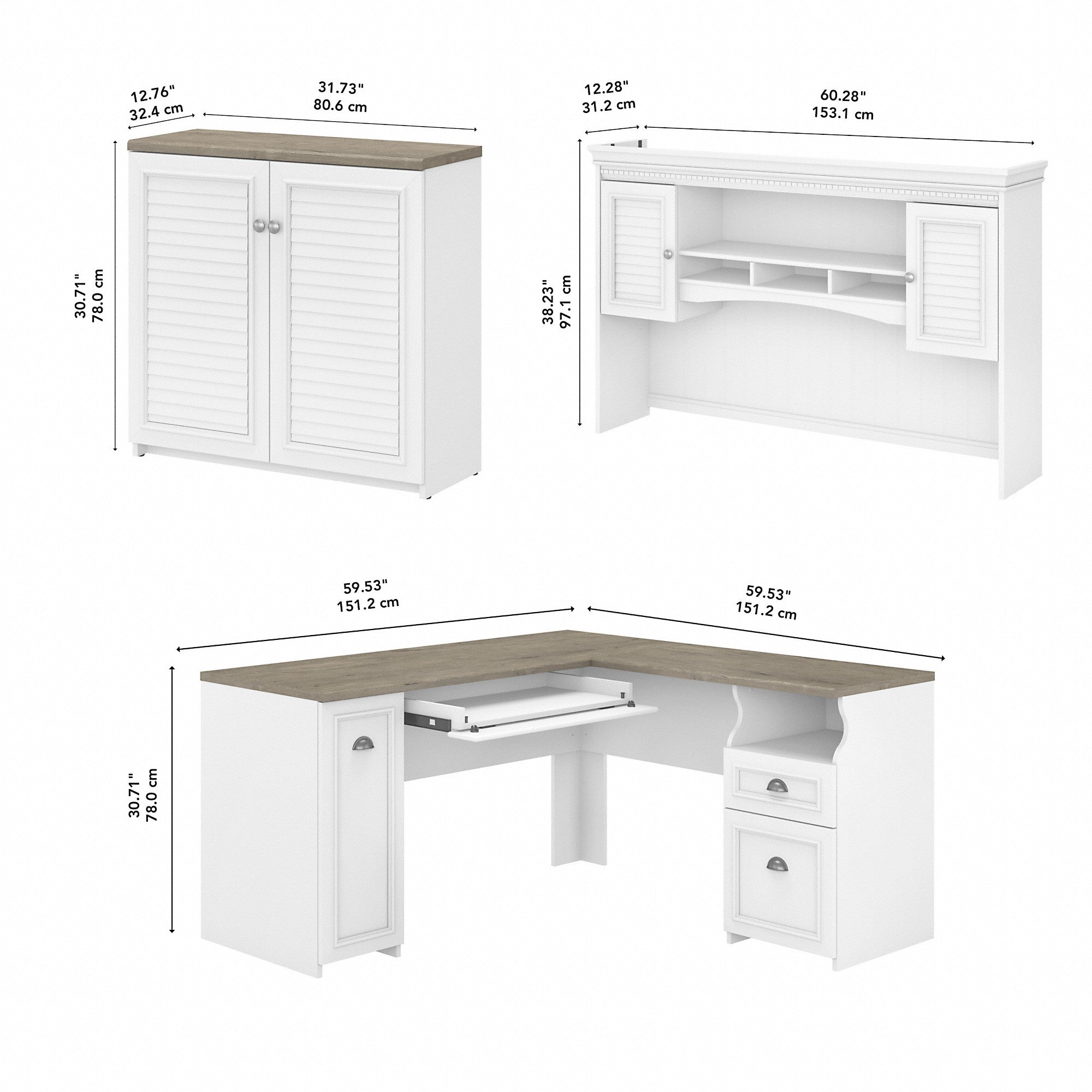 Bush Furniture Fairview 60W L Shaped Desk with Hutch and Small Storage Cabinet