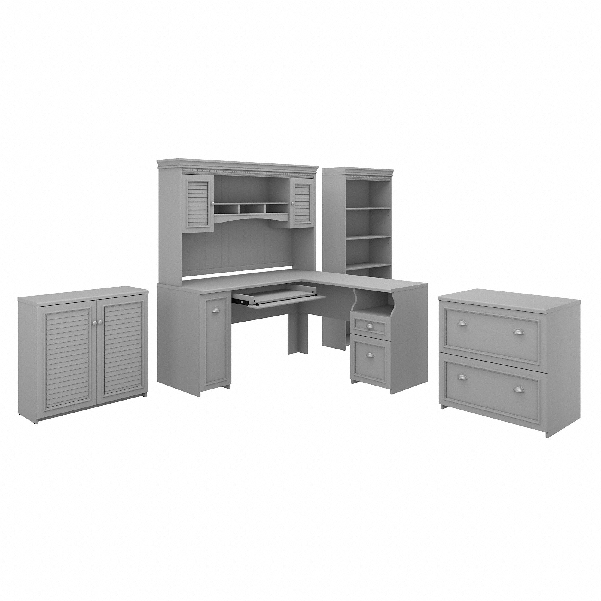 Bush Furniture Fairview 60W L Shaped Desk with Hutch, File Cabinet, Bookcase and Storage