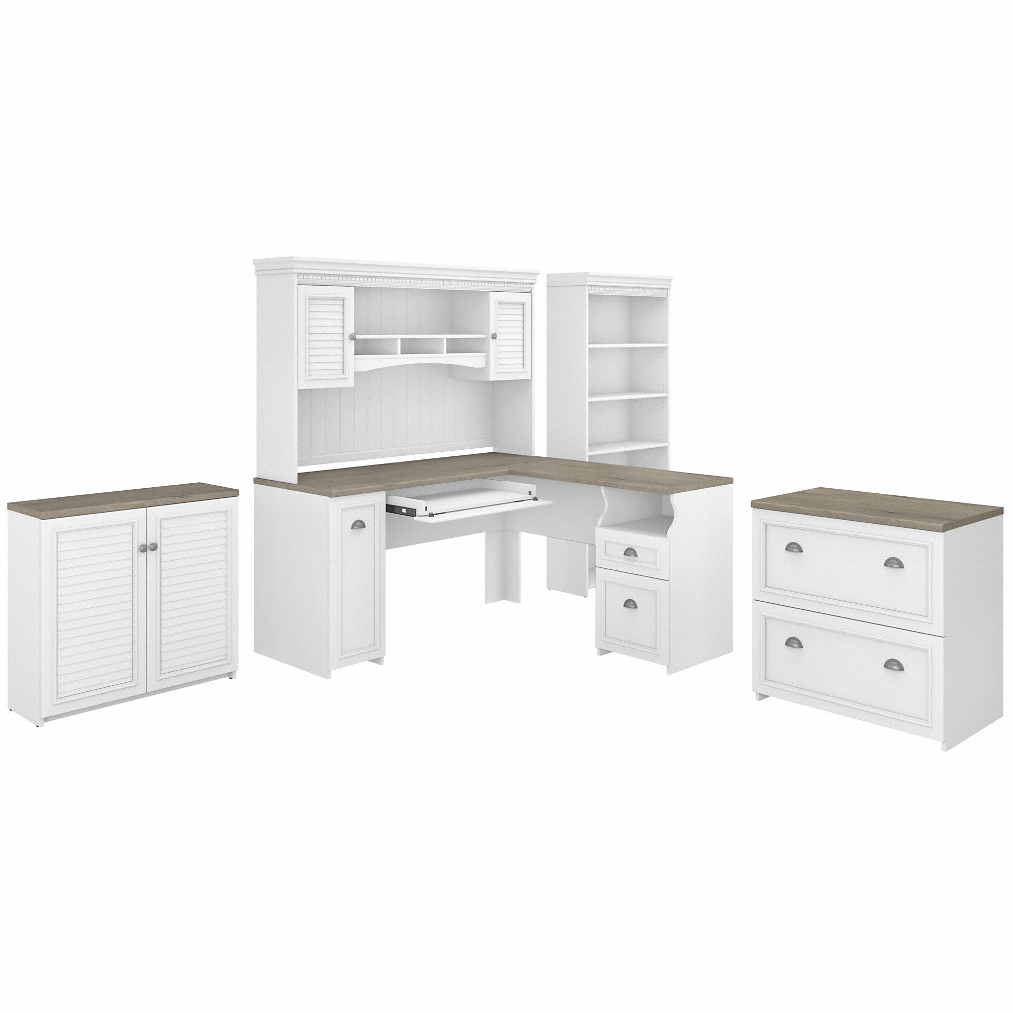 Bush Furniture Fairview 60W L Shaped Desk with Hutch, File Cabinet, Bookcase and Storage