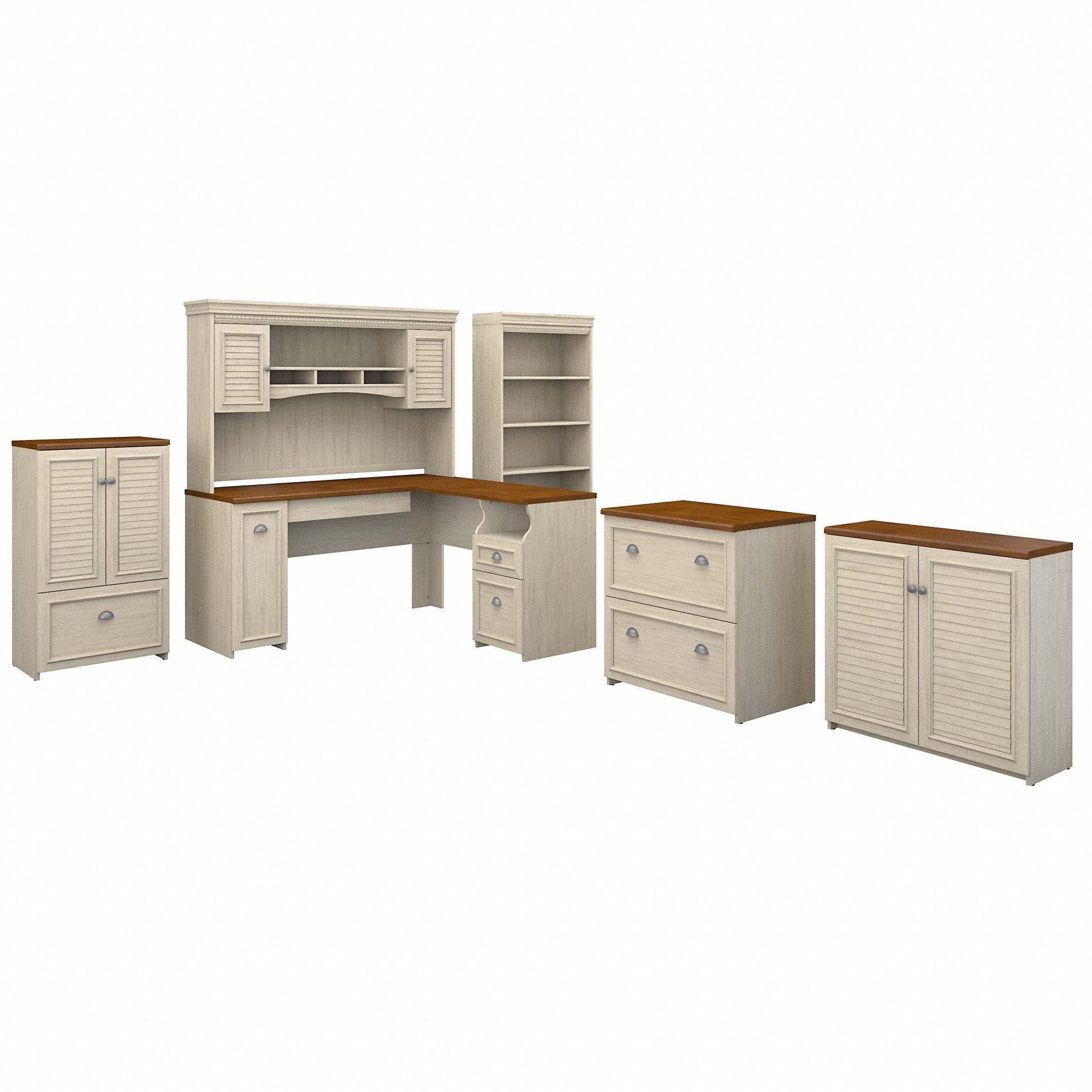 Bush Furniture Fairview 60W L Shaped Desk with Hutch, Bookcase, Storage and File Cabinets