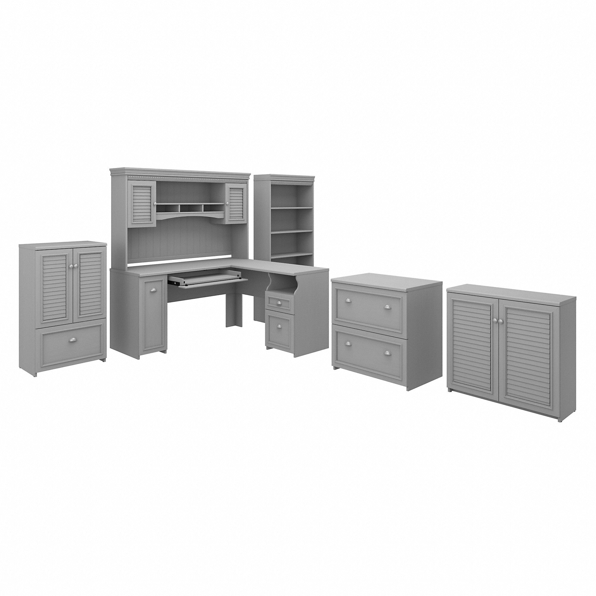 Bush Furniture Fairview 60W L Shaped Desk with Hutch, Bookcase, Storage and File Cabinets