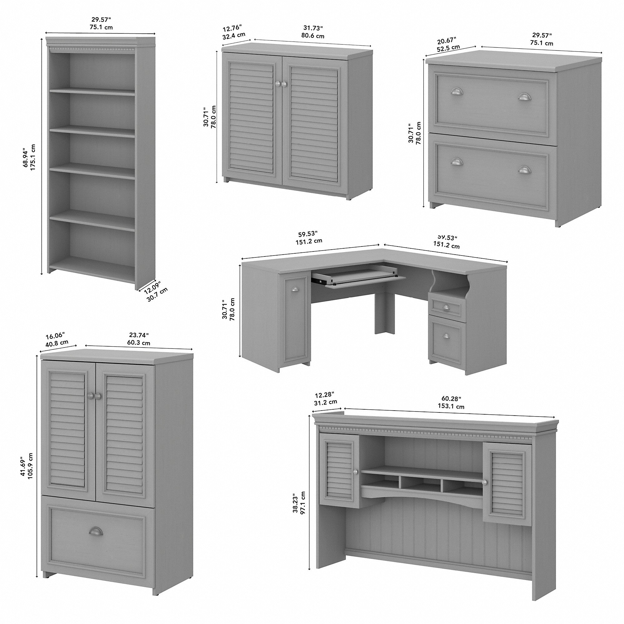 Bush Furniture Fairview 60W L Shaped Desk with Hutch, Bookcase, Storage and File Cabinets