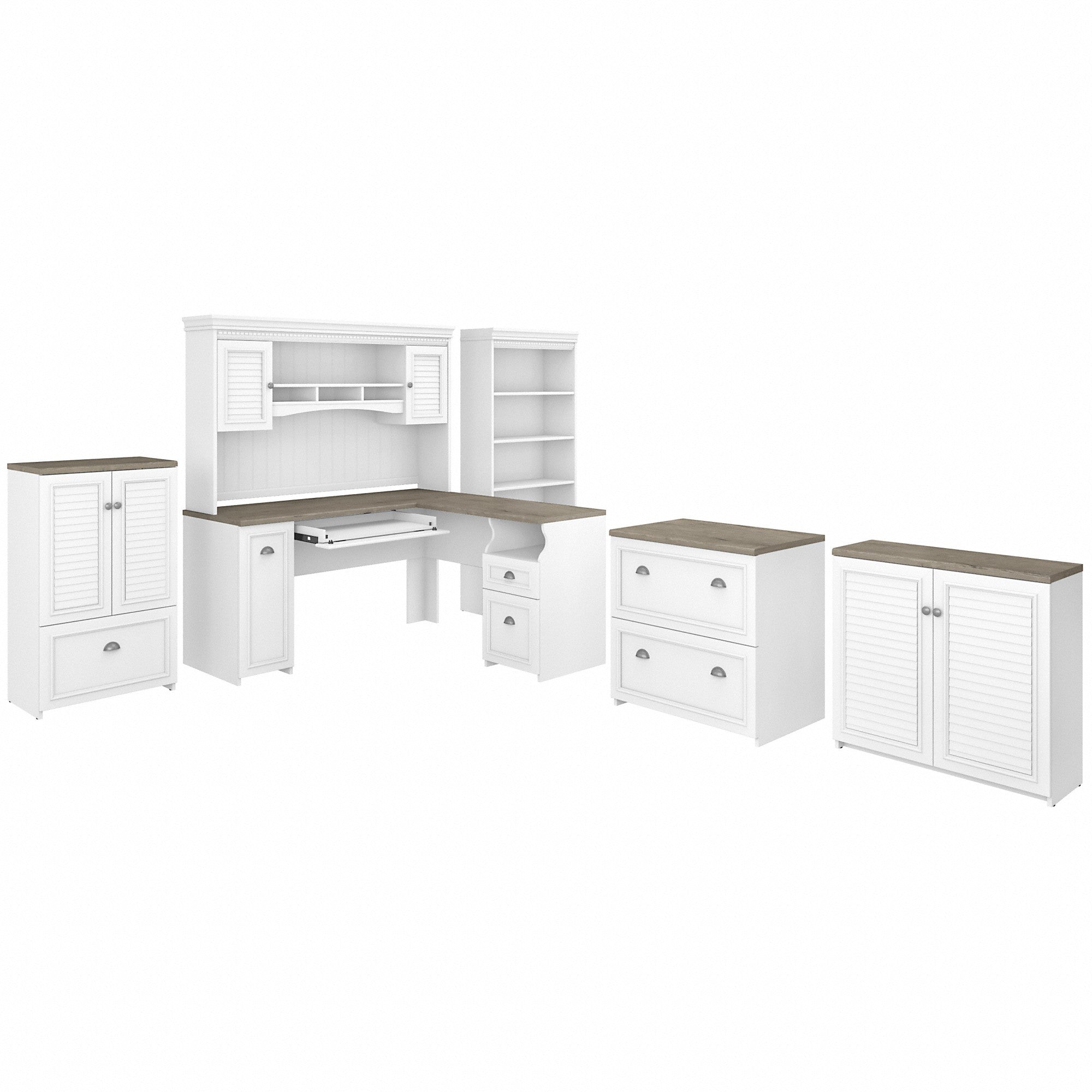 Bush Furniture Fairview 60W L Shaped Desk with Hutch, Bookcase, Storage and File Cabinets