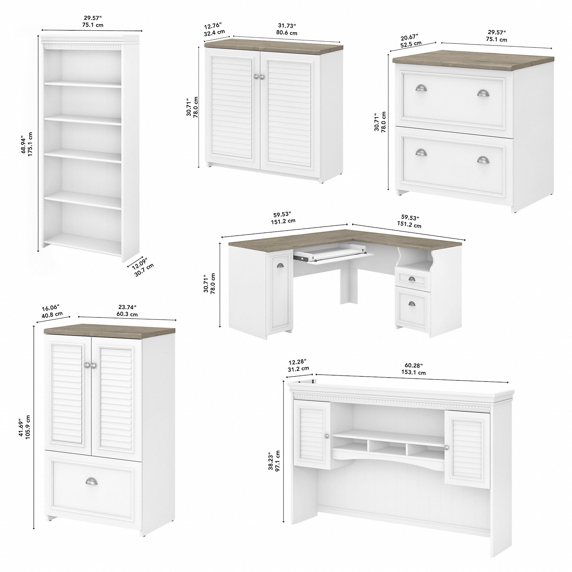 Bush Furniture Fairview 60W L Shaped Desk with Hutch, Bookcase, Storage and File Cabinets