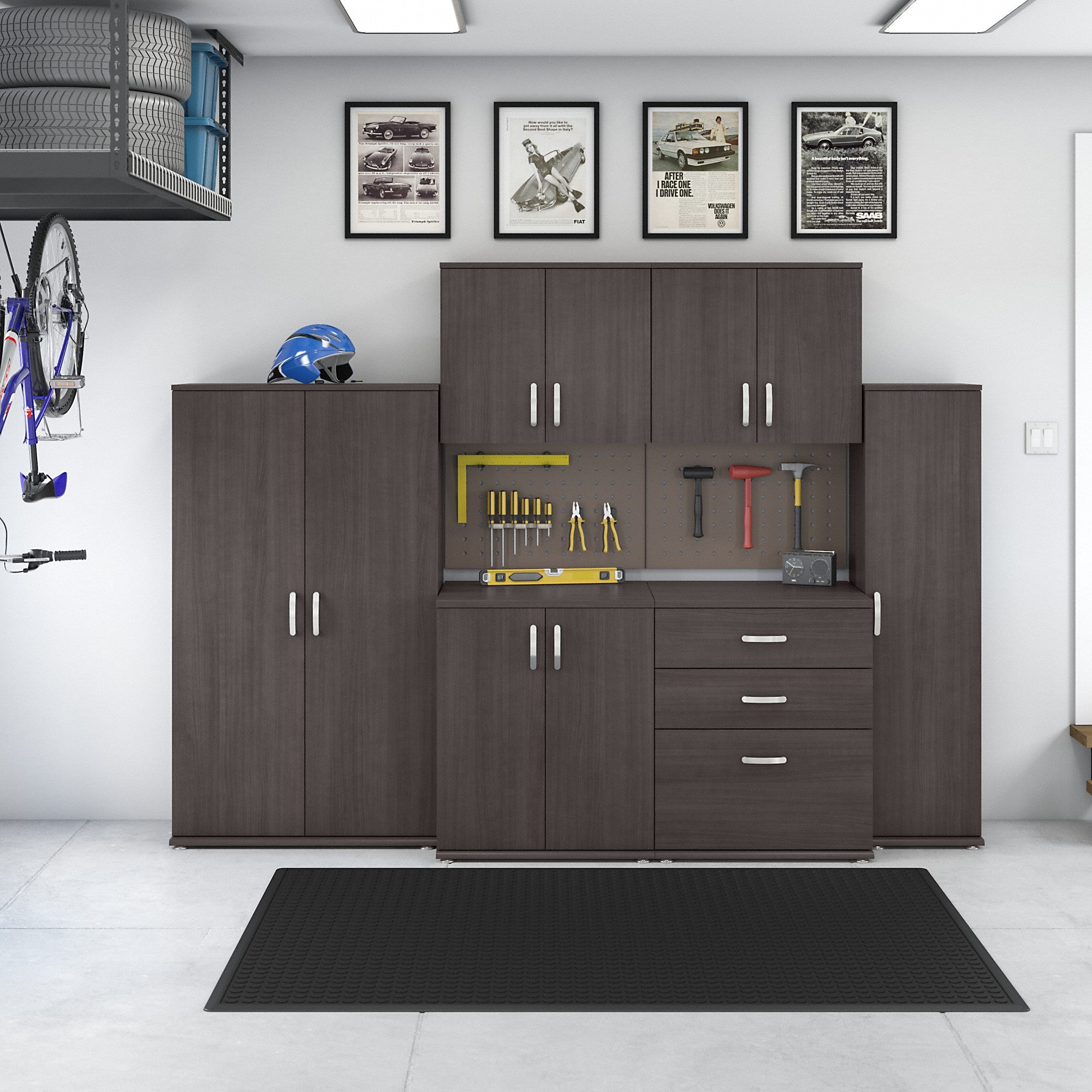 Bush Business Furniture Universal 6 Piece Modular Garage Storage Set with Floor and Wall Cabinets