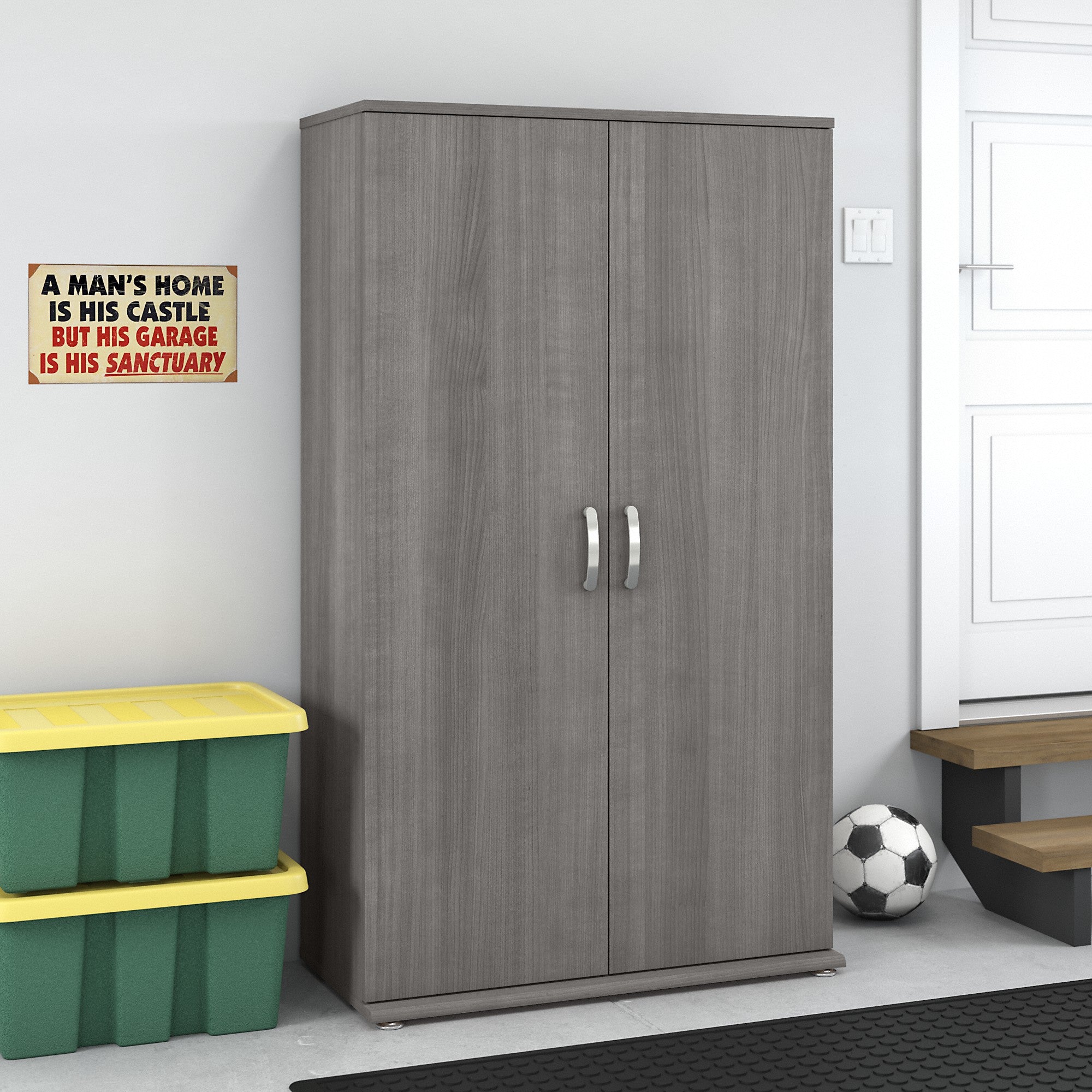 Bush Business Furniture Universal Tall Garage Storage Cabinet with Doors and Shelves