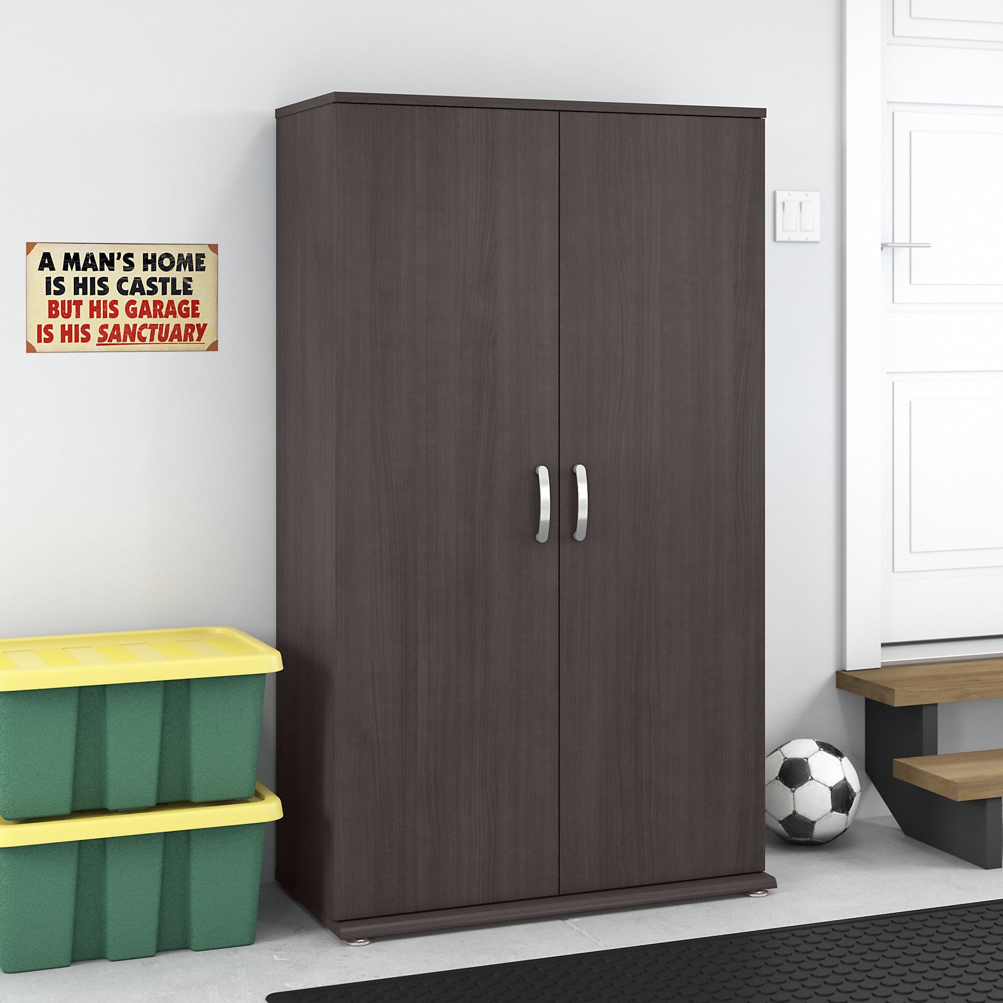 Bush Business Furniture Universal Tall Garage Storage Cabinet with Doors and Shelves