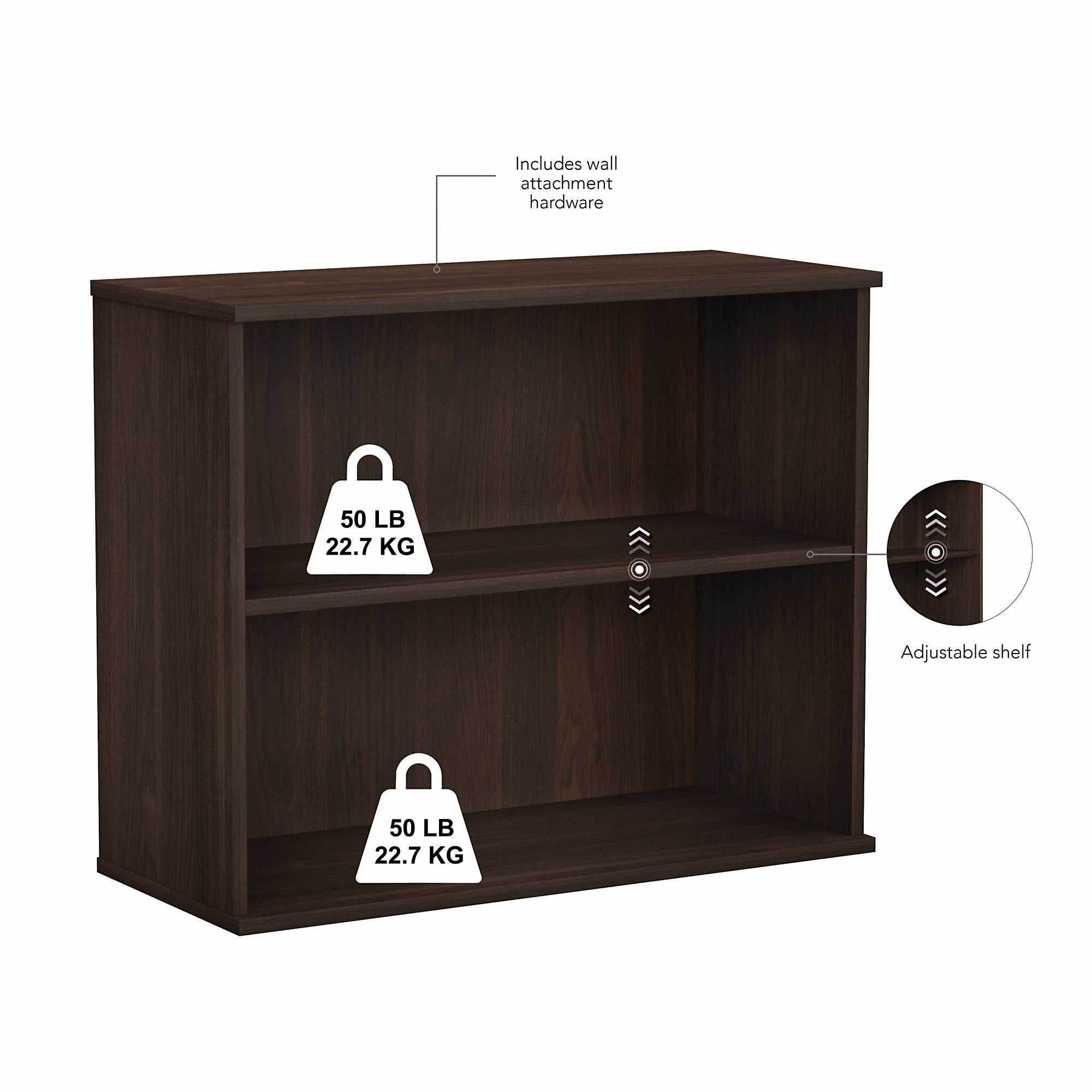 Bush Business Furniture Hybrid Small 2 Shelf Bookcase