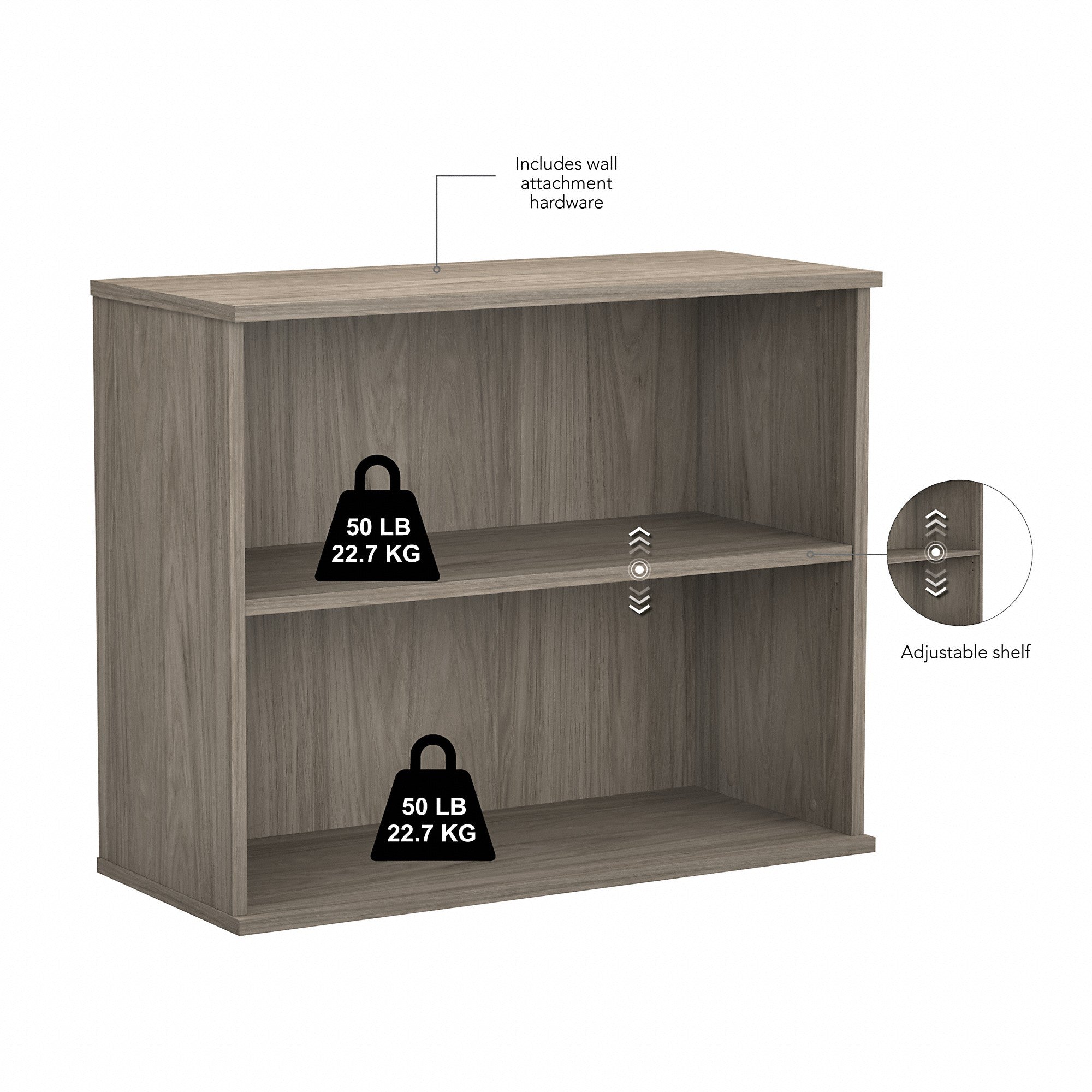 Bush Business Furniture Hybrid Small 2 Shelf Bookcase